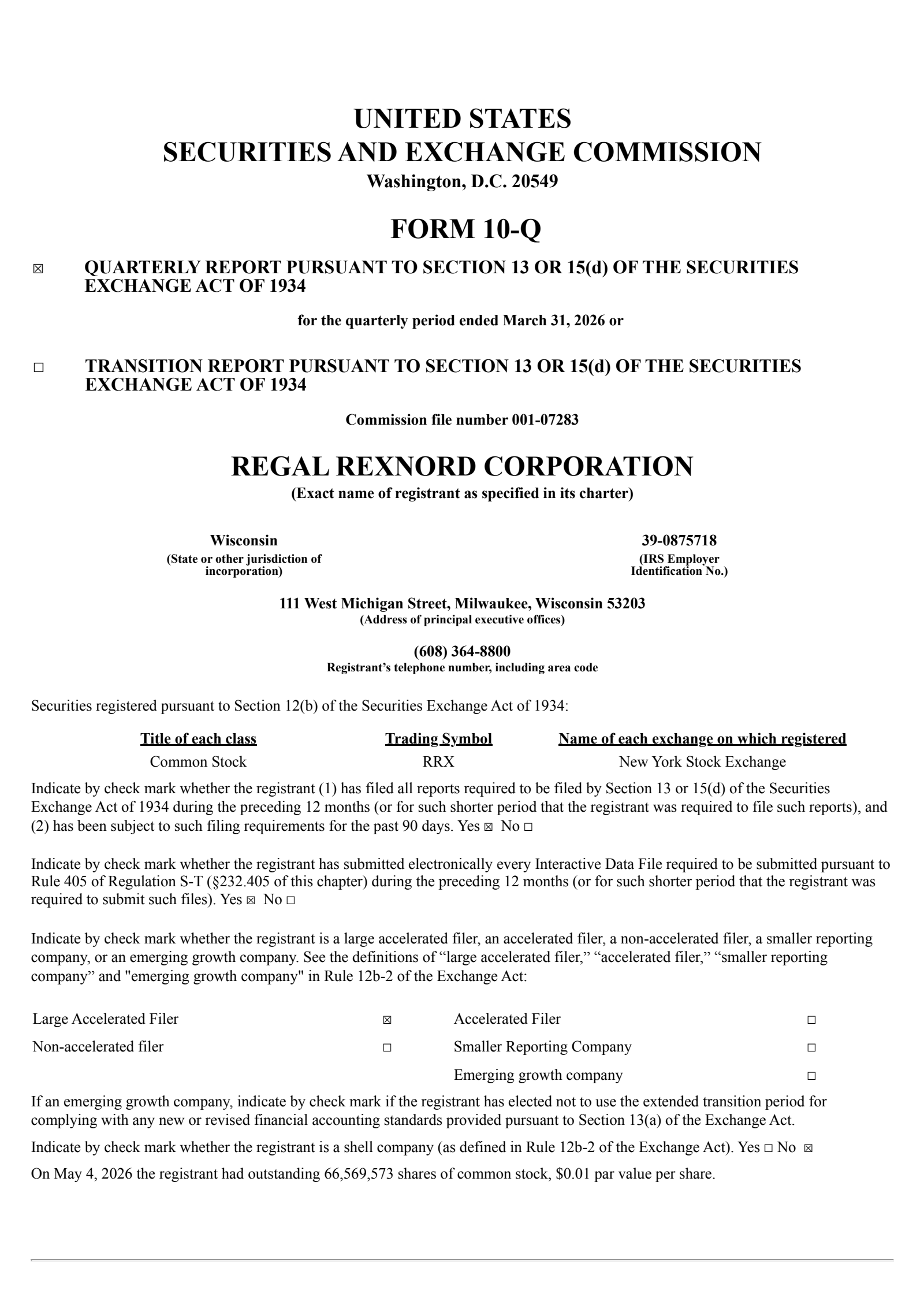 Regal Rexnord's Q1 2026 Quarterly report