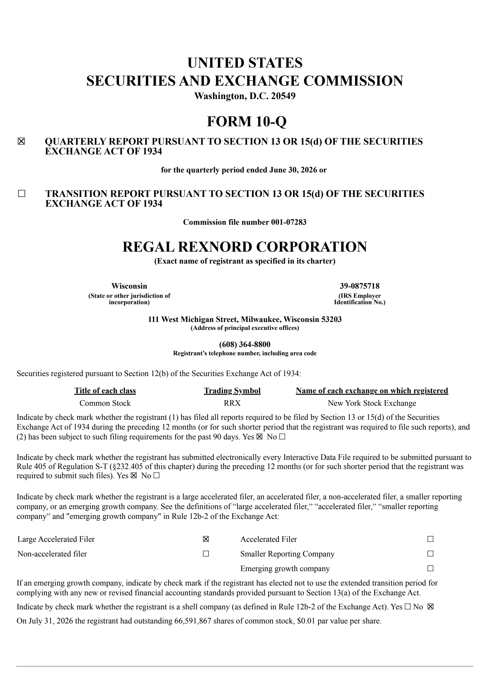 Regal Rexnord's Q2 2026 Quarterly report