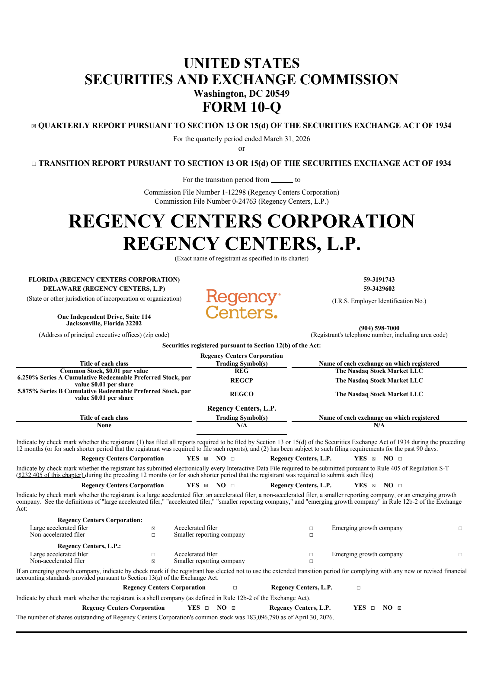 Regency Centers' Q1 2026 Quarterly report