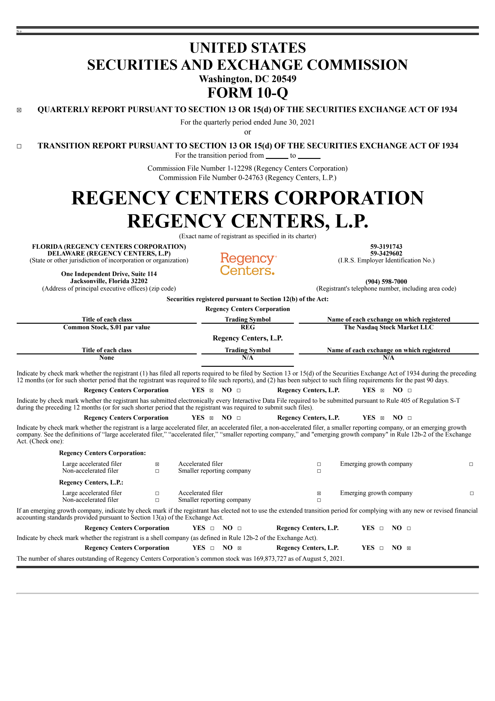 Regency Centers' Q2 2021 Quarterly report
