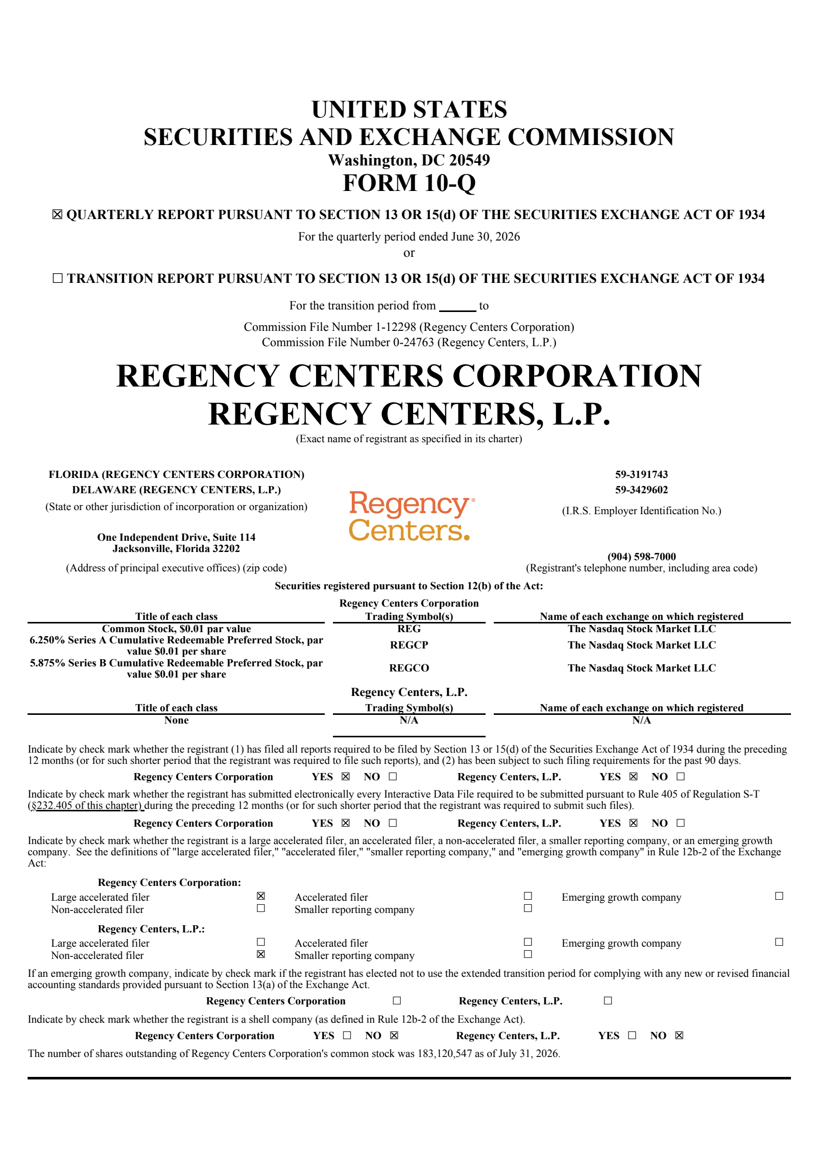 Regency Centers' Q2 2026 Quarterly report