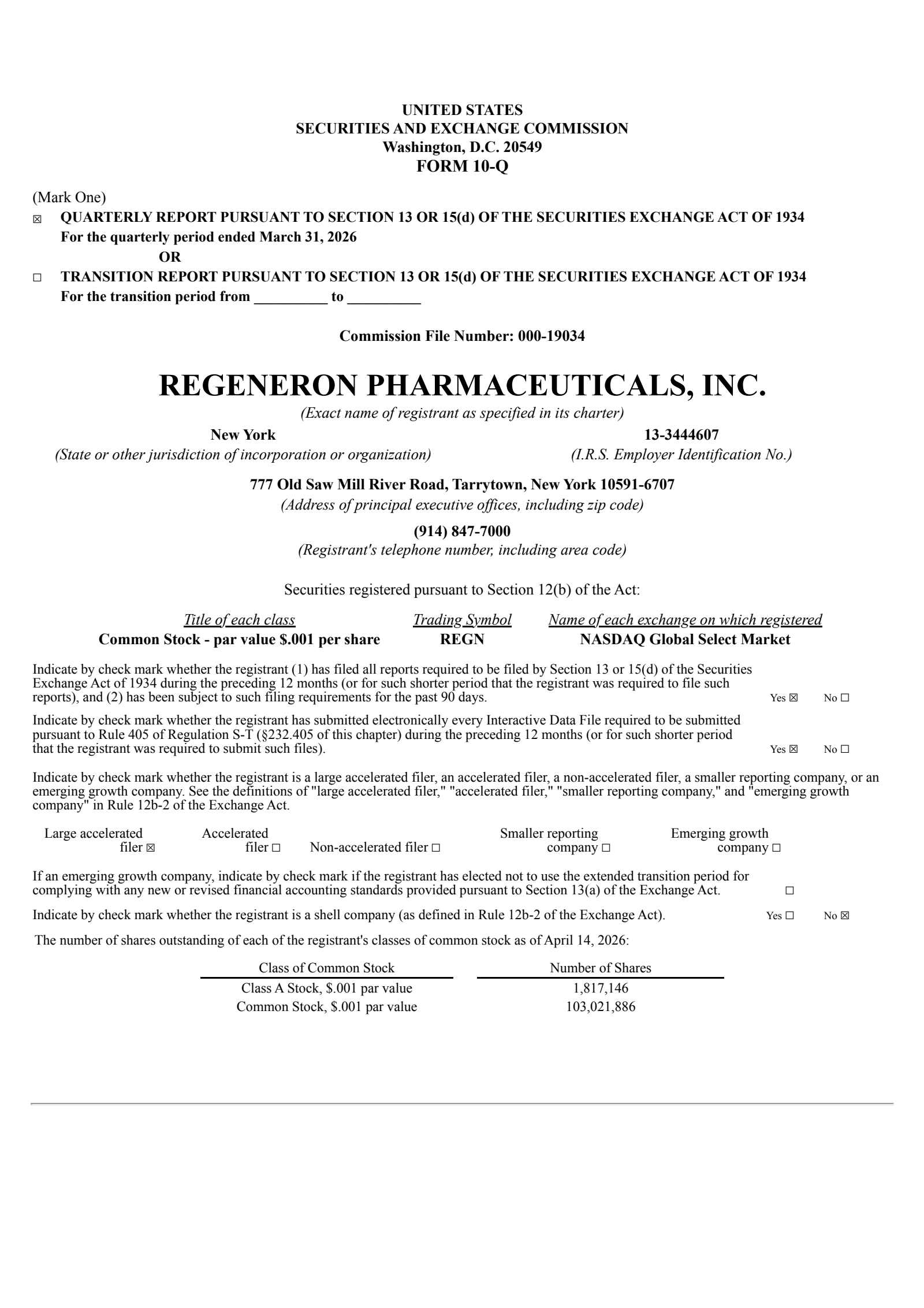 Regeneron Pharmaceuticals' Q1 2026 Quarterly report