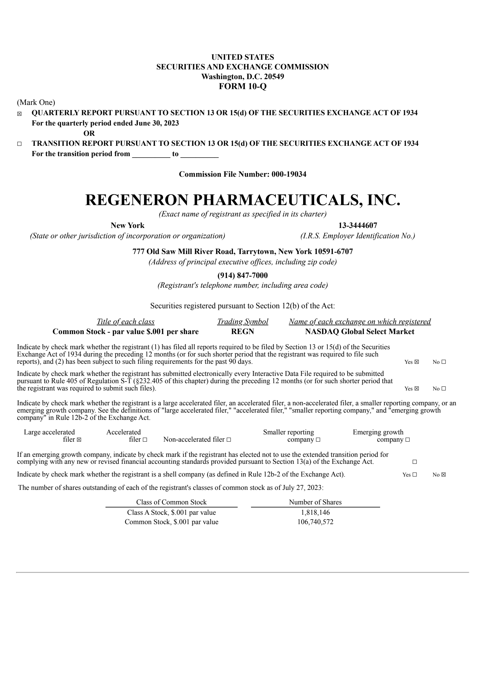 Regeneron Pharmaceuticals' Q2 2023 Quarterly report
