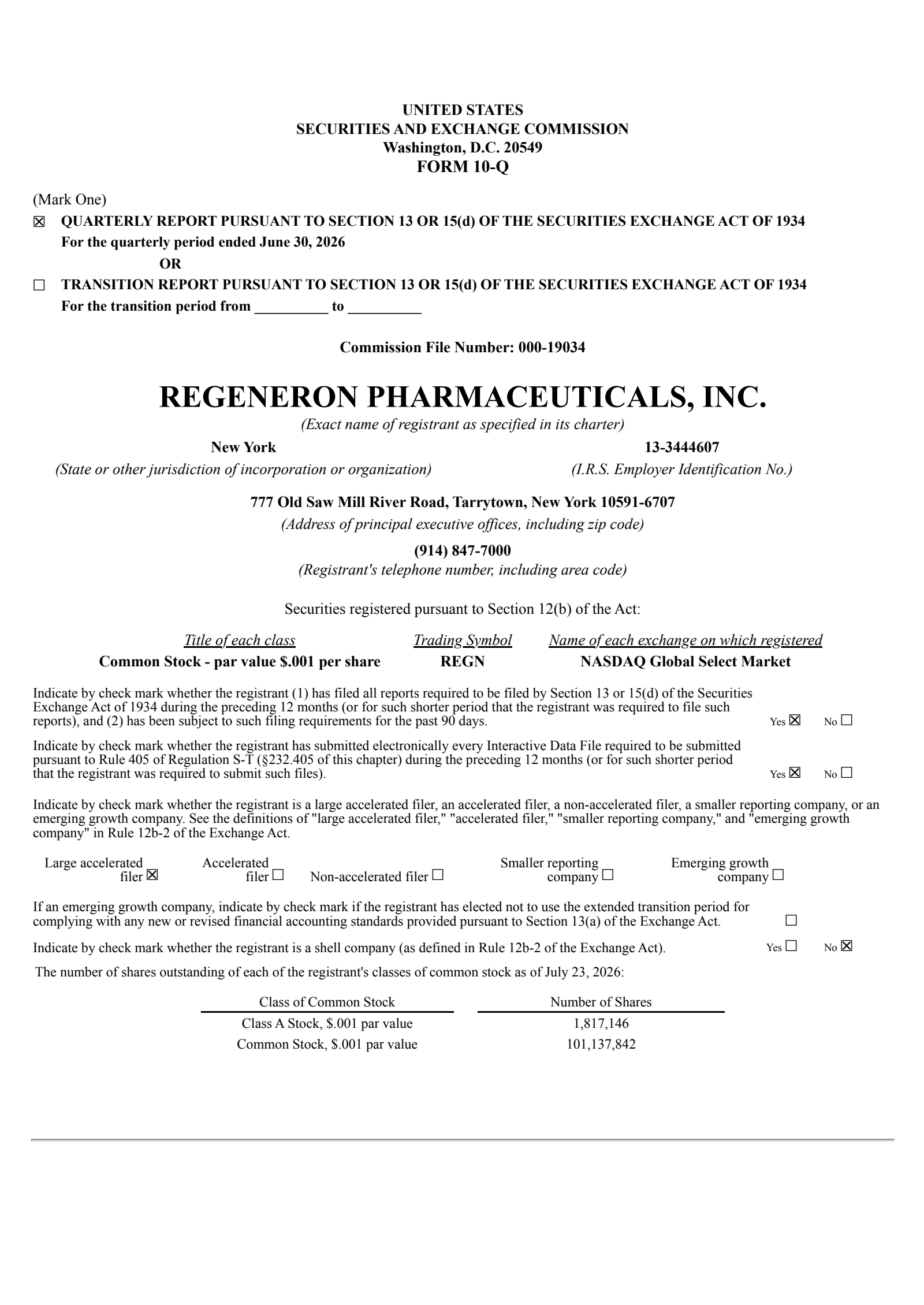 Regeneron Pharmaceuticals' Q2 2026 Quarterly report