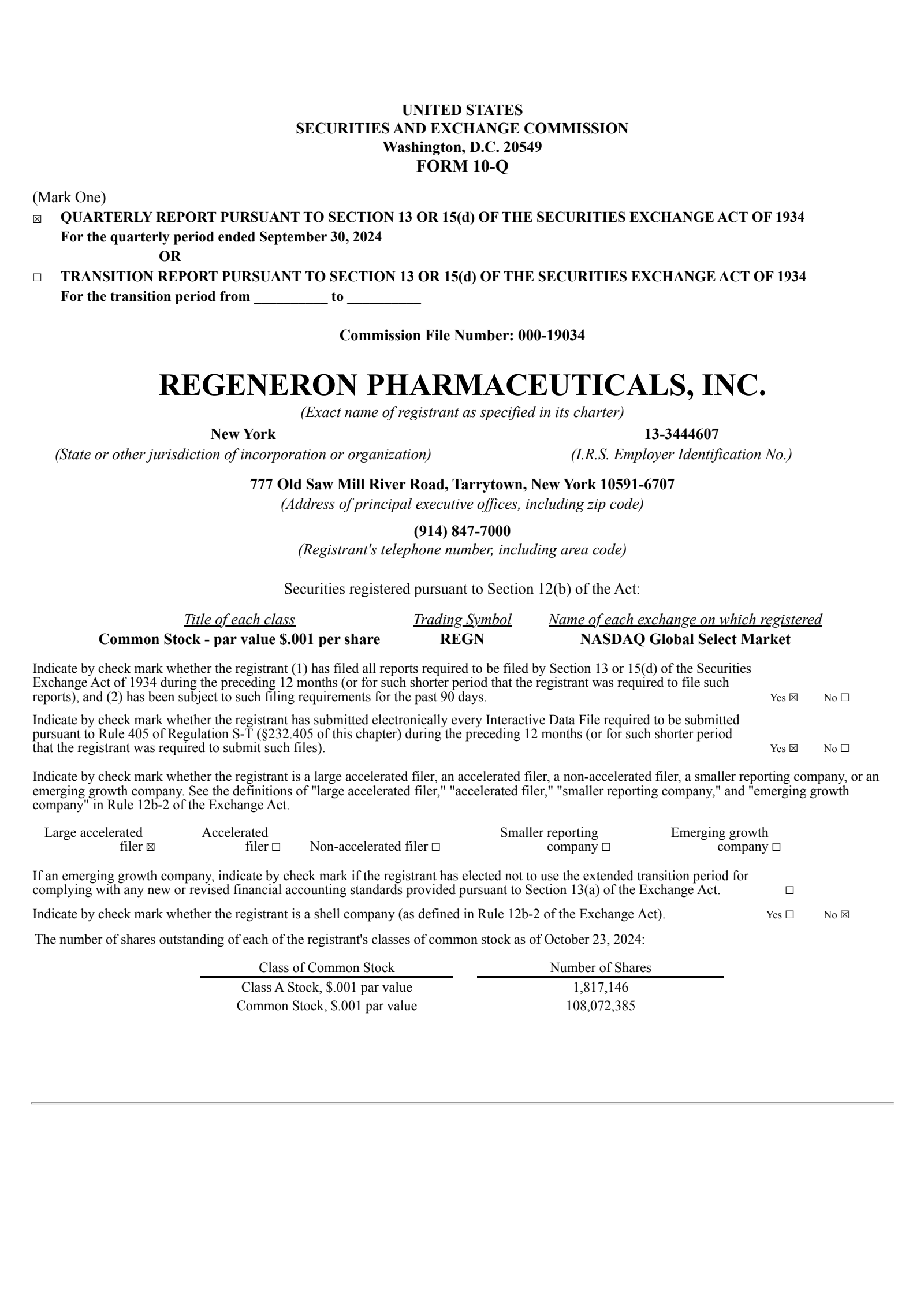 Regeneron Pharmaceuticals' Q3 2024 Quarterly report