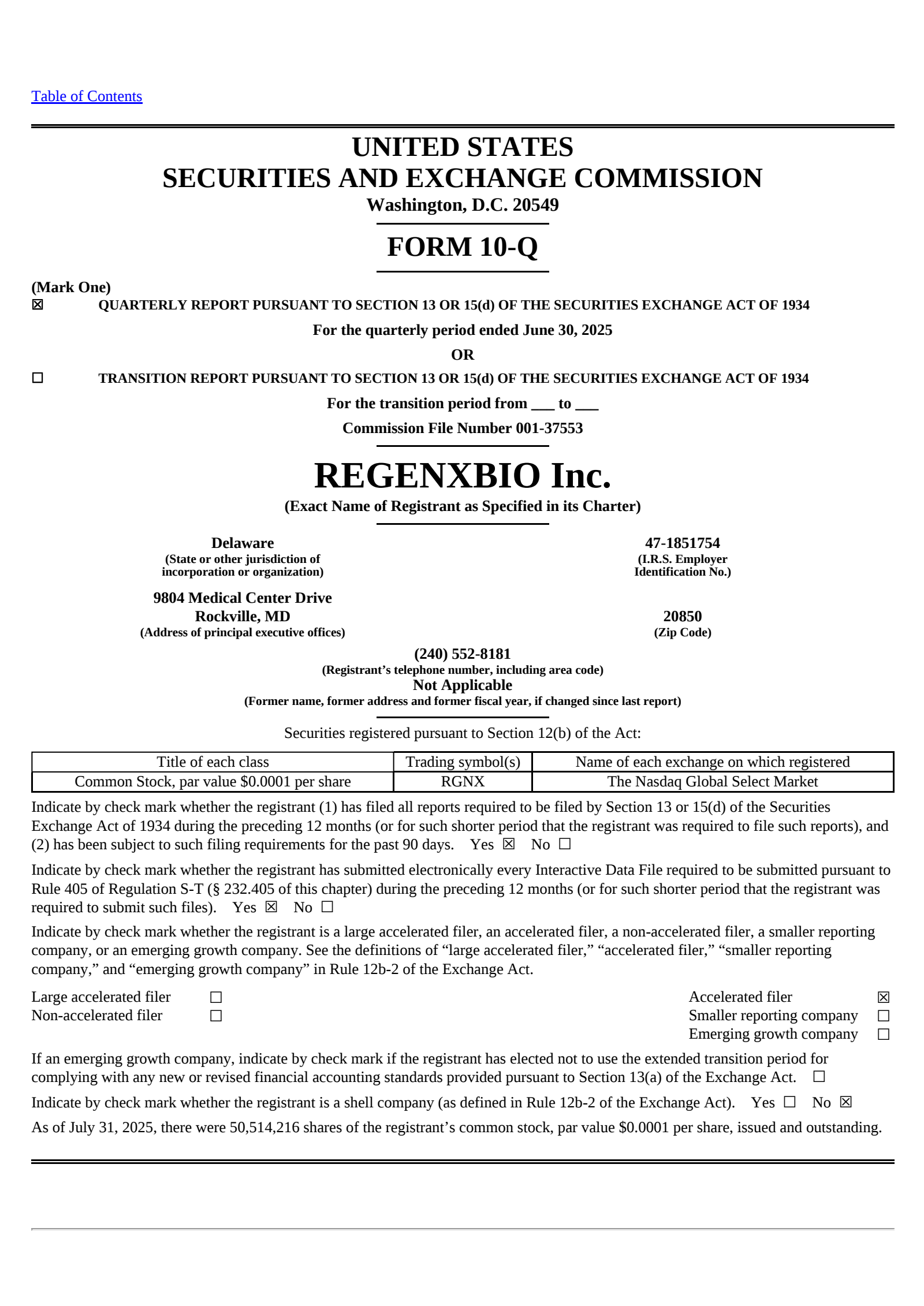REGENXBIO's Q2 2025 Quarterly report