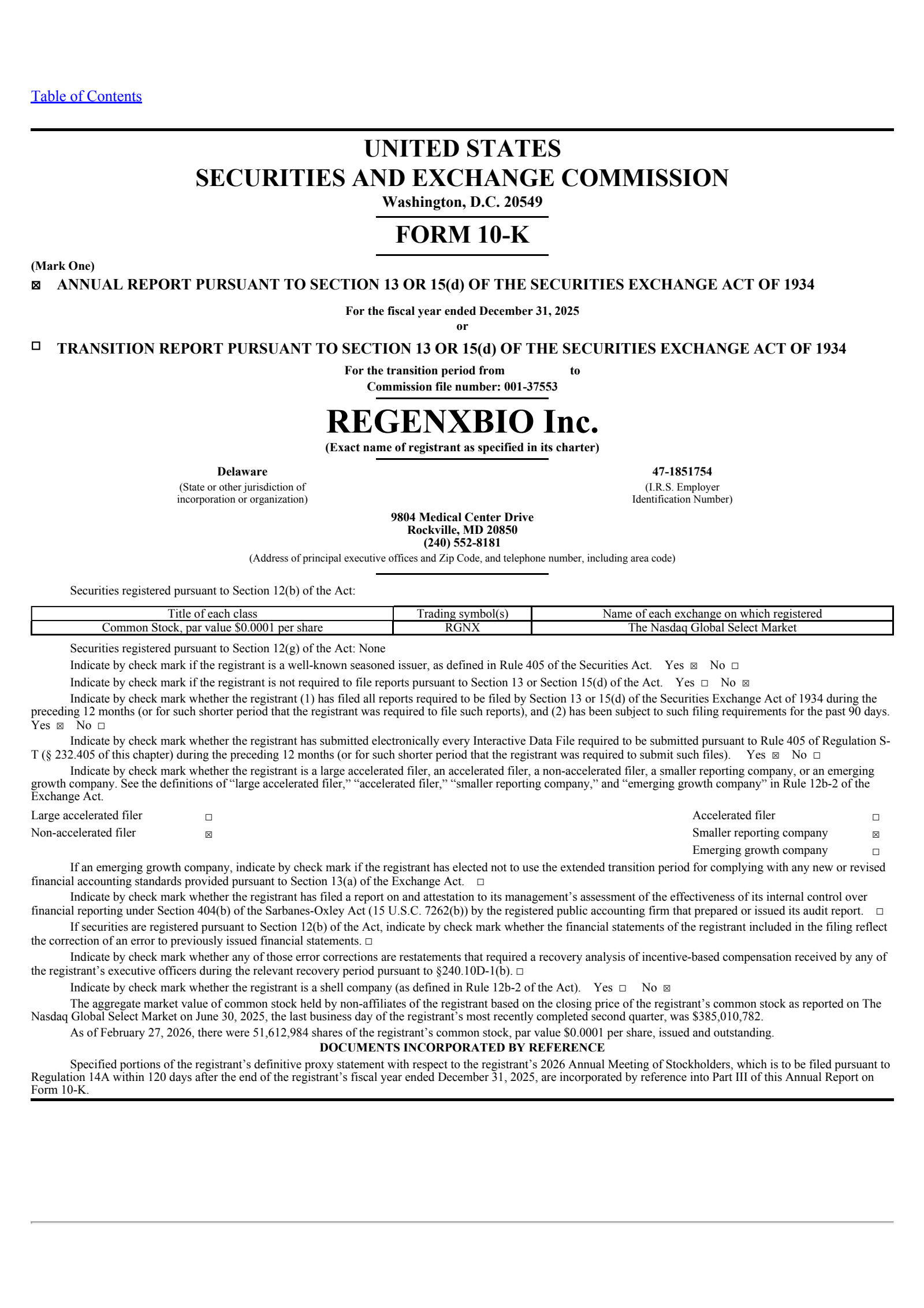REGENXBIO's Q4 2025 Annual report