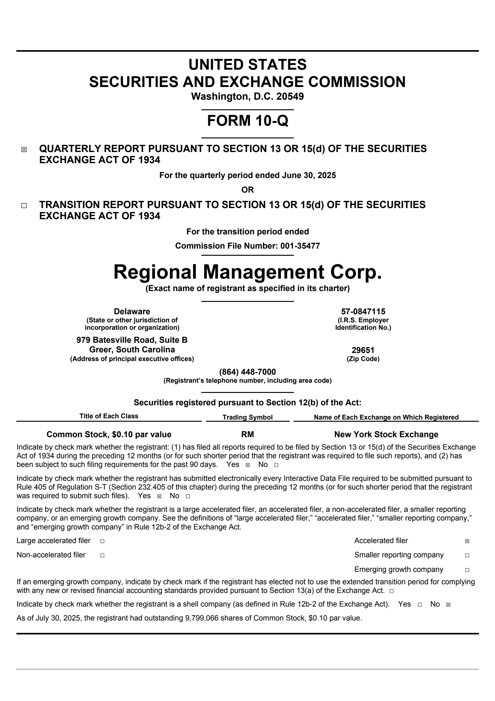 Regional Management's Q2 2025 Quarterly report