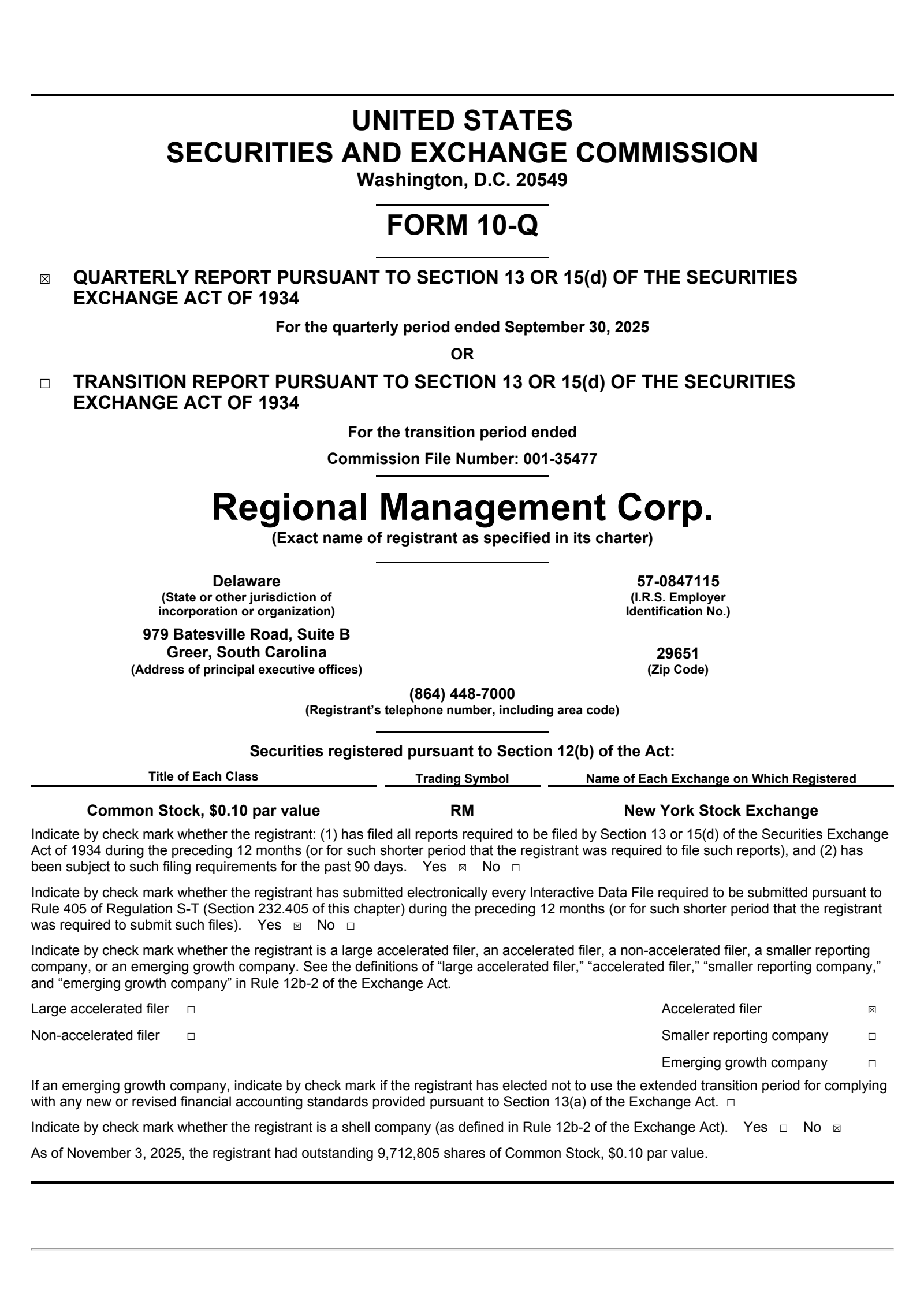 Regional Management's Q3 2025 Quarterly Report