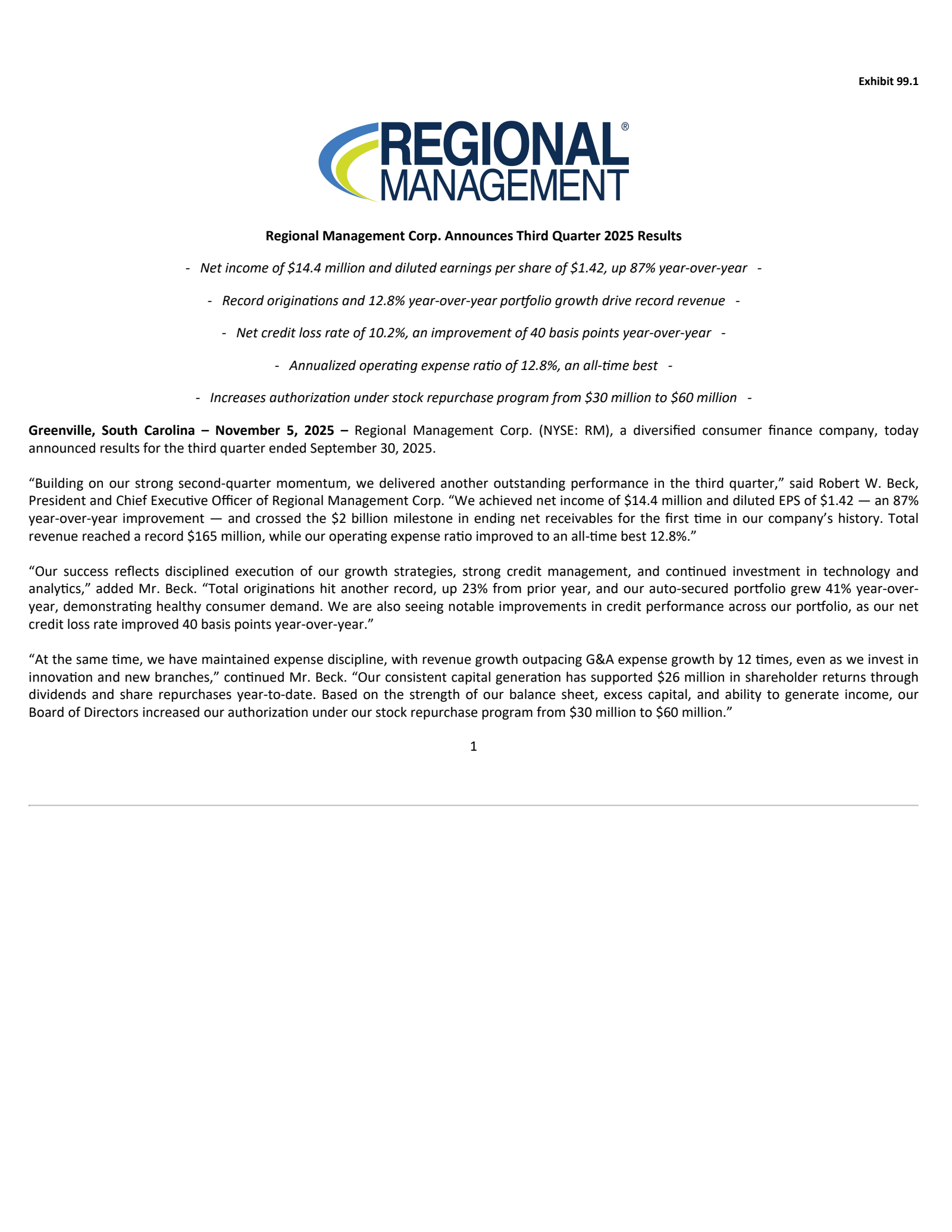 Regional Management's Q3 2025 Earnings Release