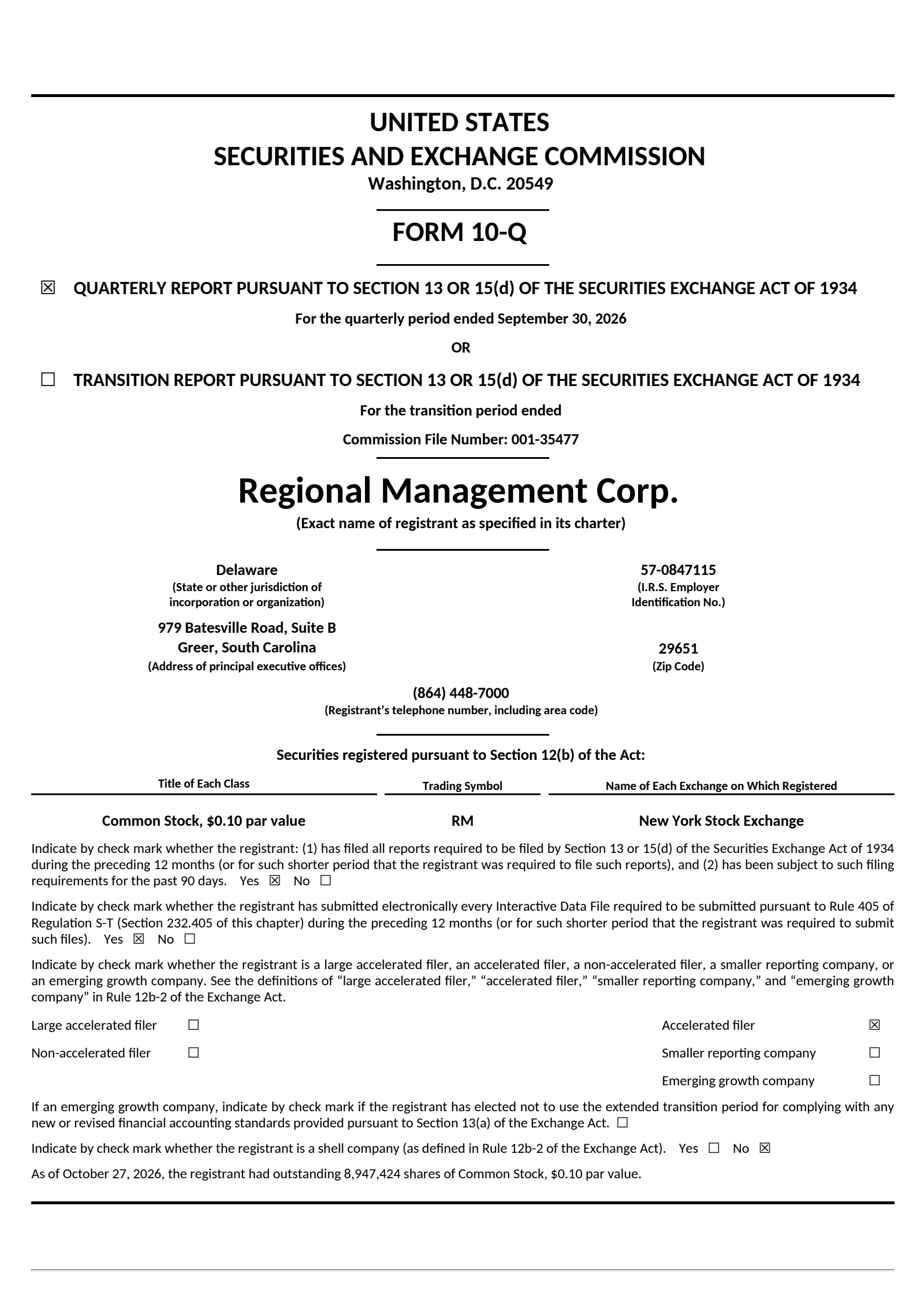 Regional Management (RM) Q3 2026 Earnings Results & Call Transcript