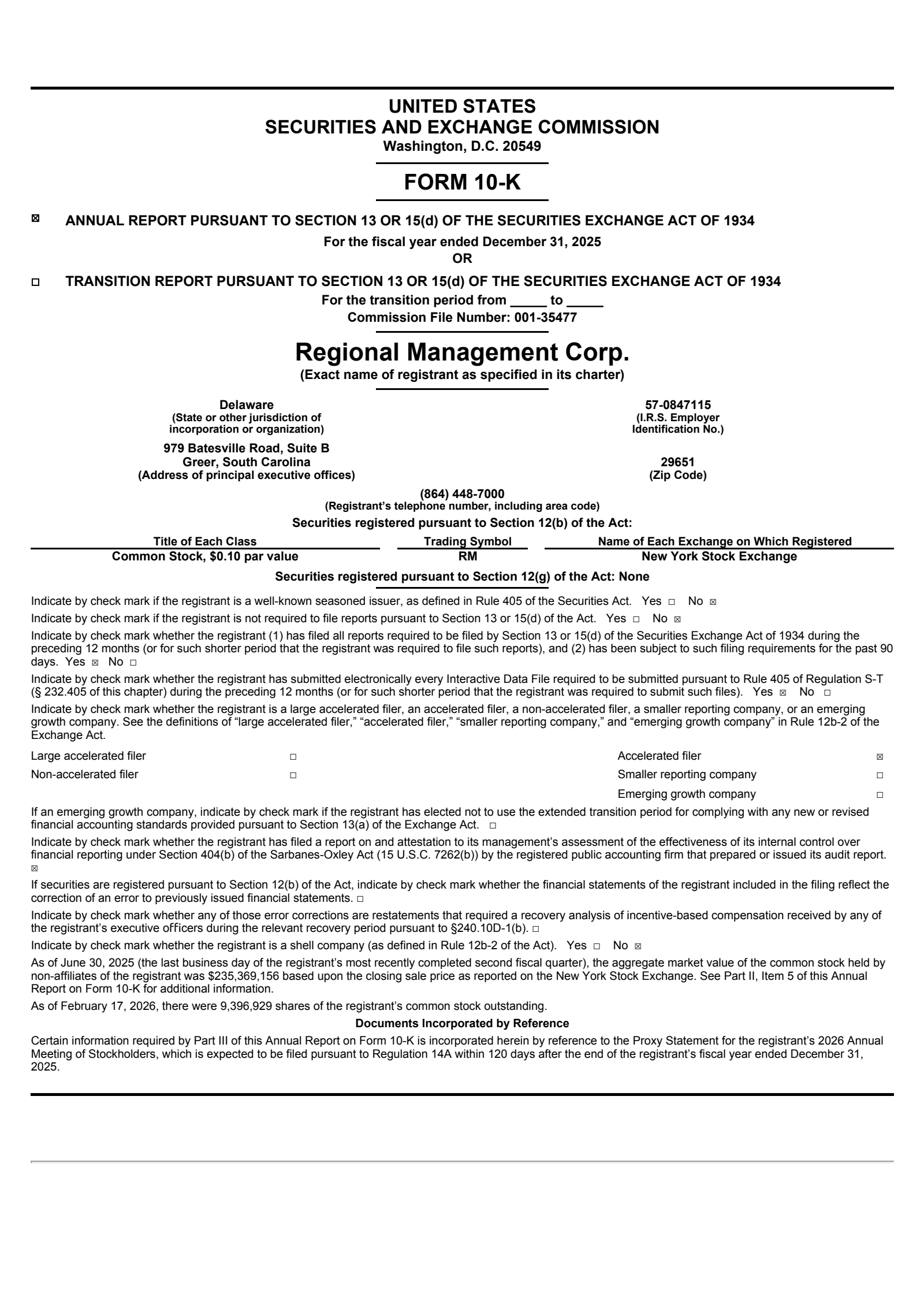 Regional Management's Q4 2025 Annual report