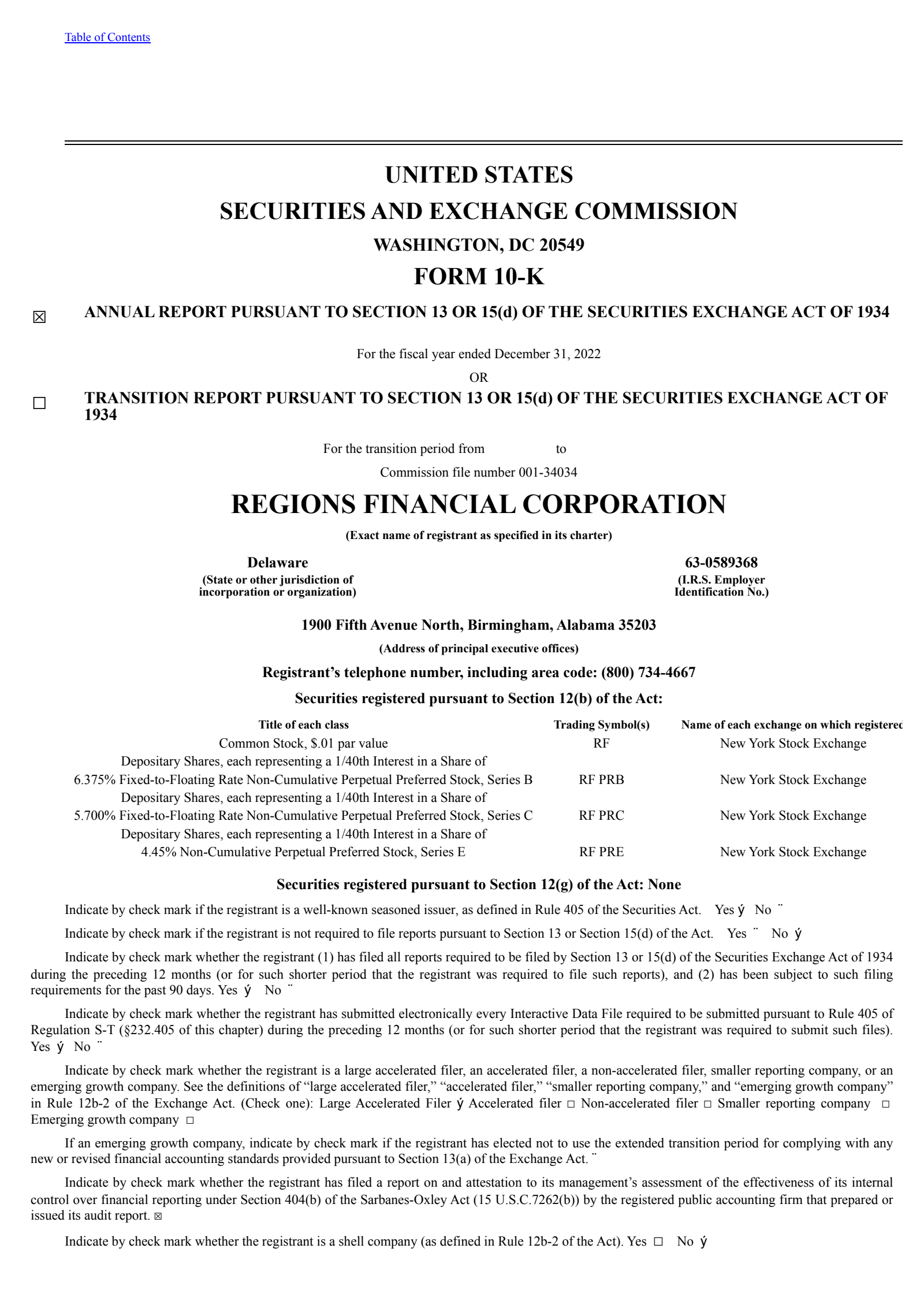 Regions Financial's Q4 2022 Annual report
