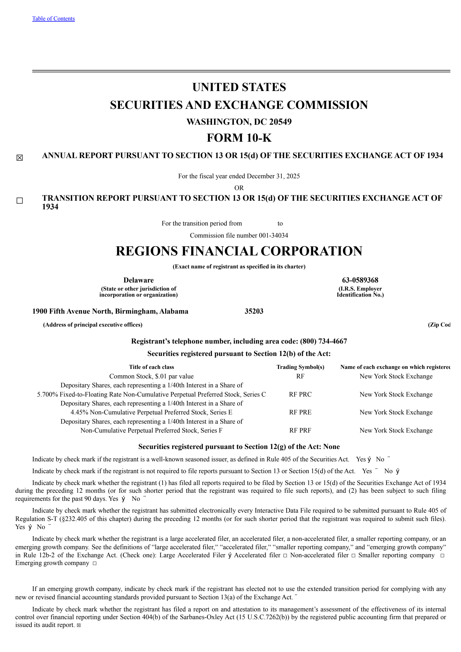 Regions Financial's Q4 2025 Annual report