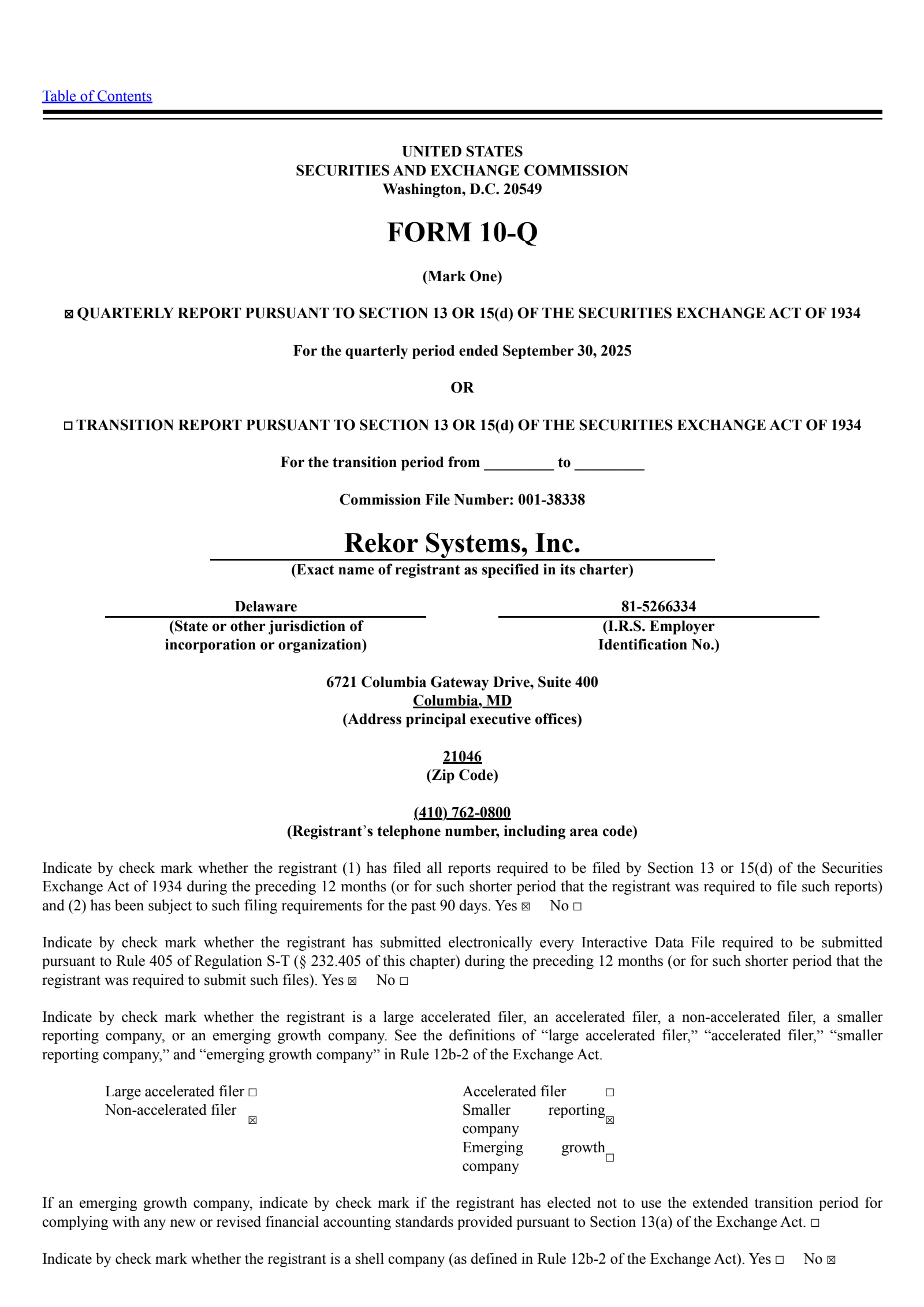 Rekor Systems' Q3 2025 Quarterly Report