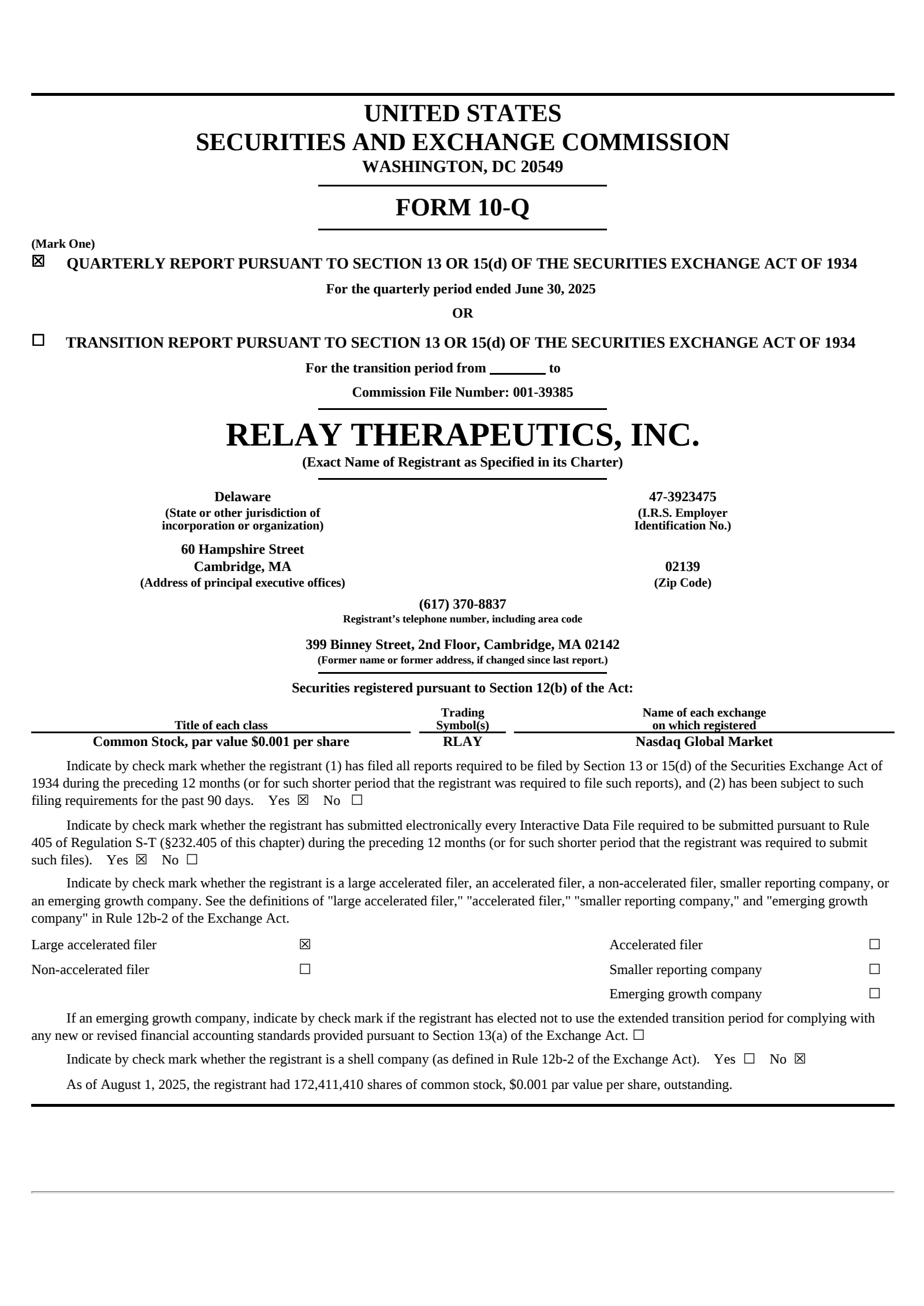 Relay Therapeutics' Q2 2025 Quarterly report