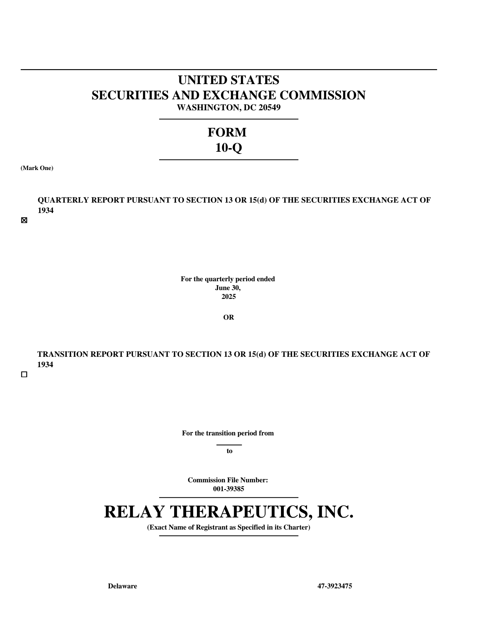 Relay Therapeutics' Q2 2025 Quarterly report