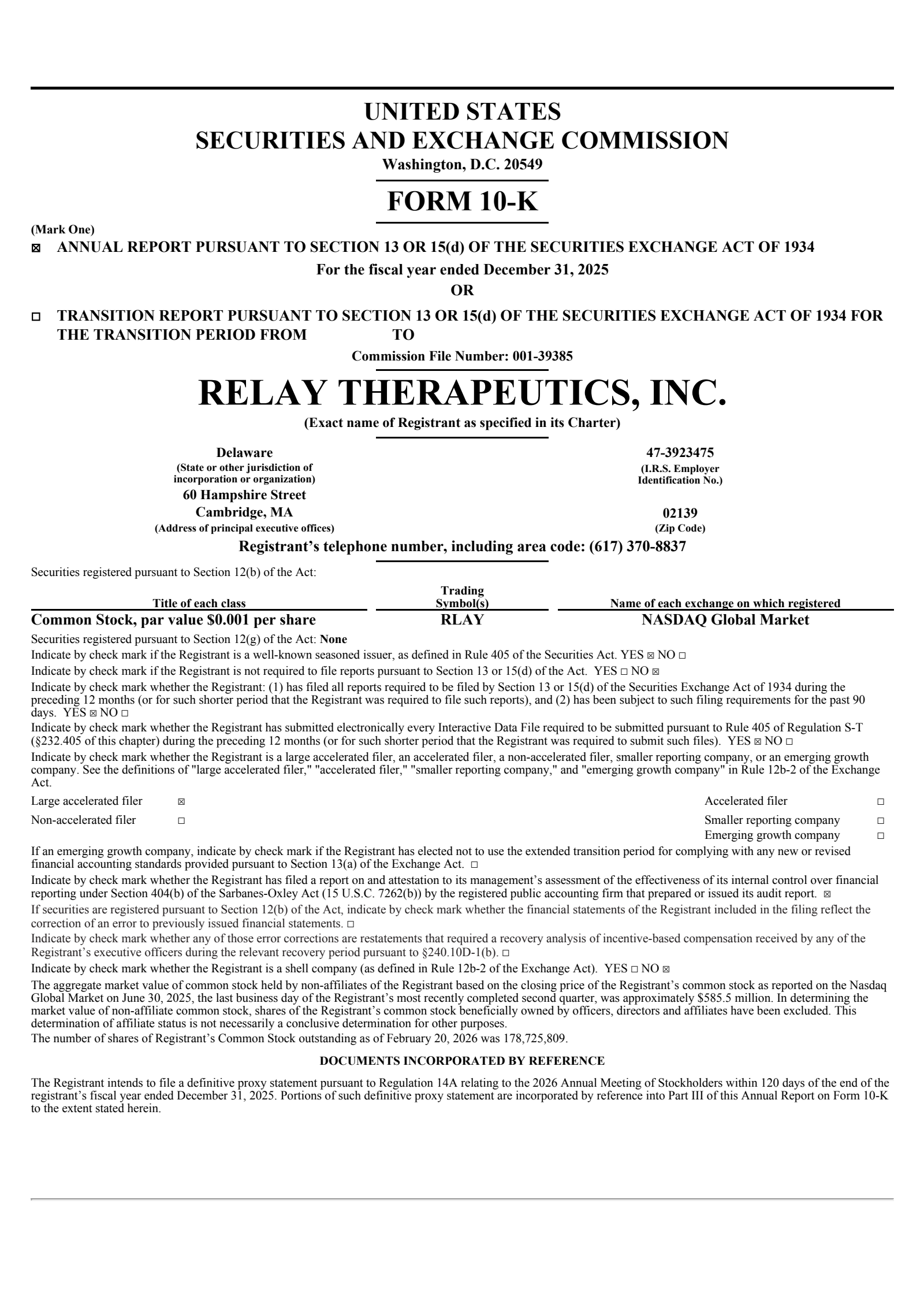 Relay Therapeutics' Q4 2025 Annual report