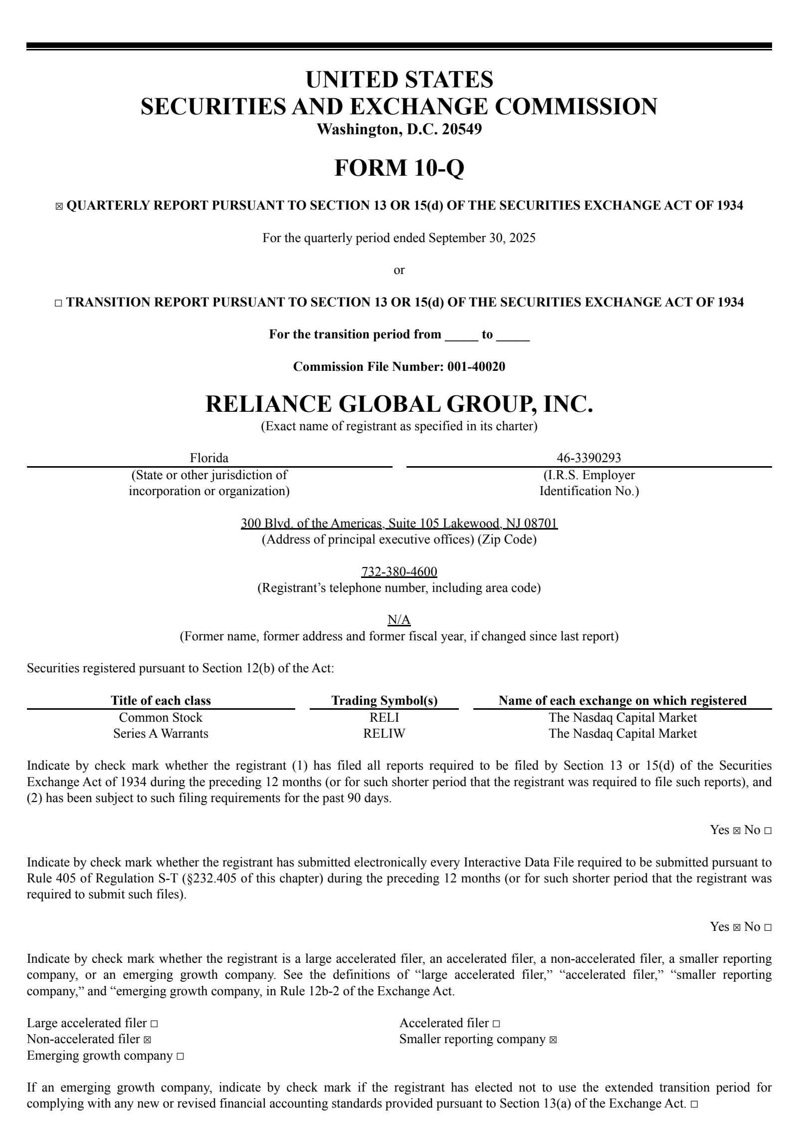 Reliance Global Group's Q3 2025 Quarterly Report