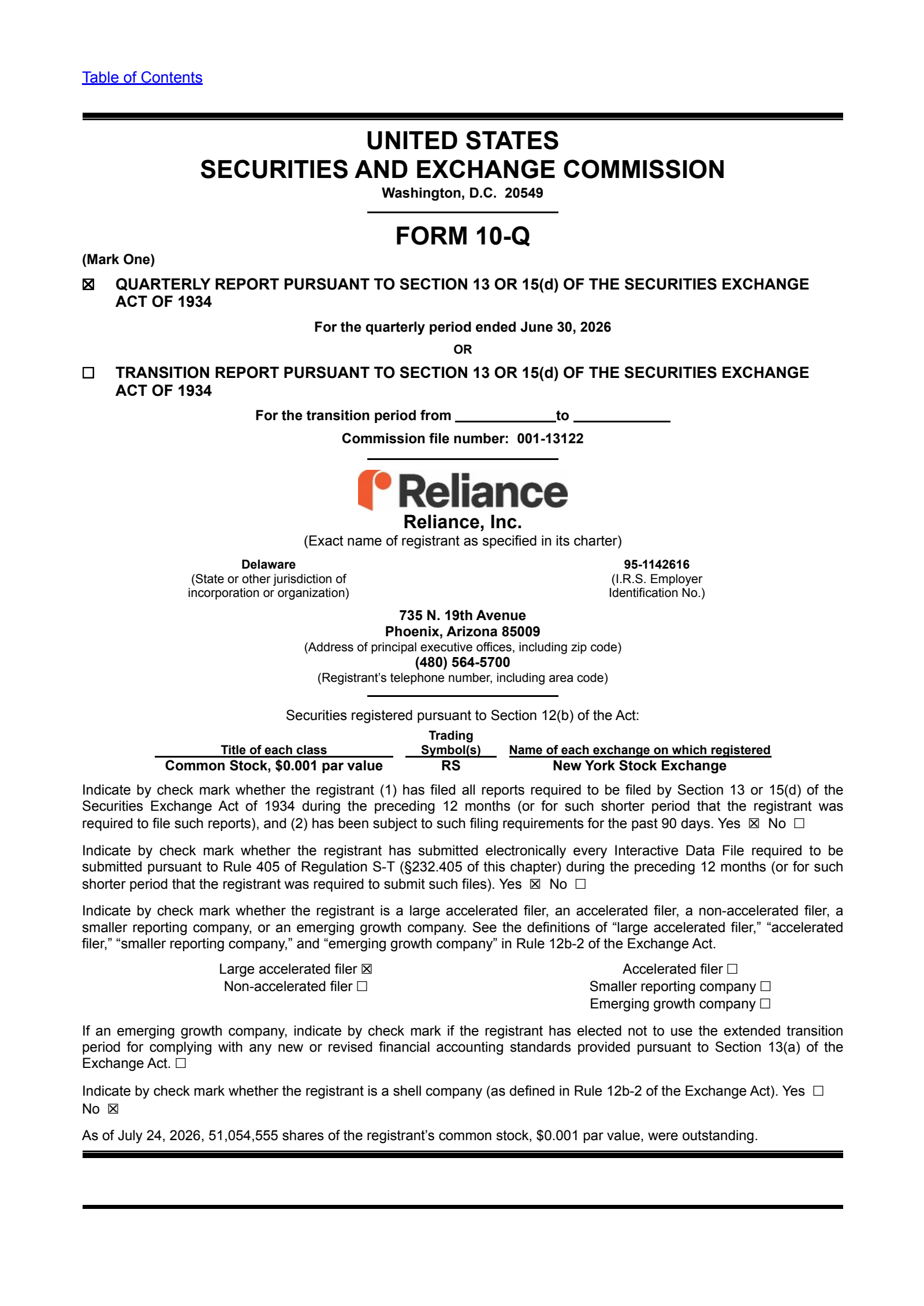 Reliance's Q2 2026 Quarterly report