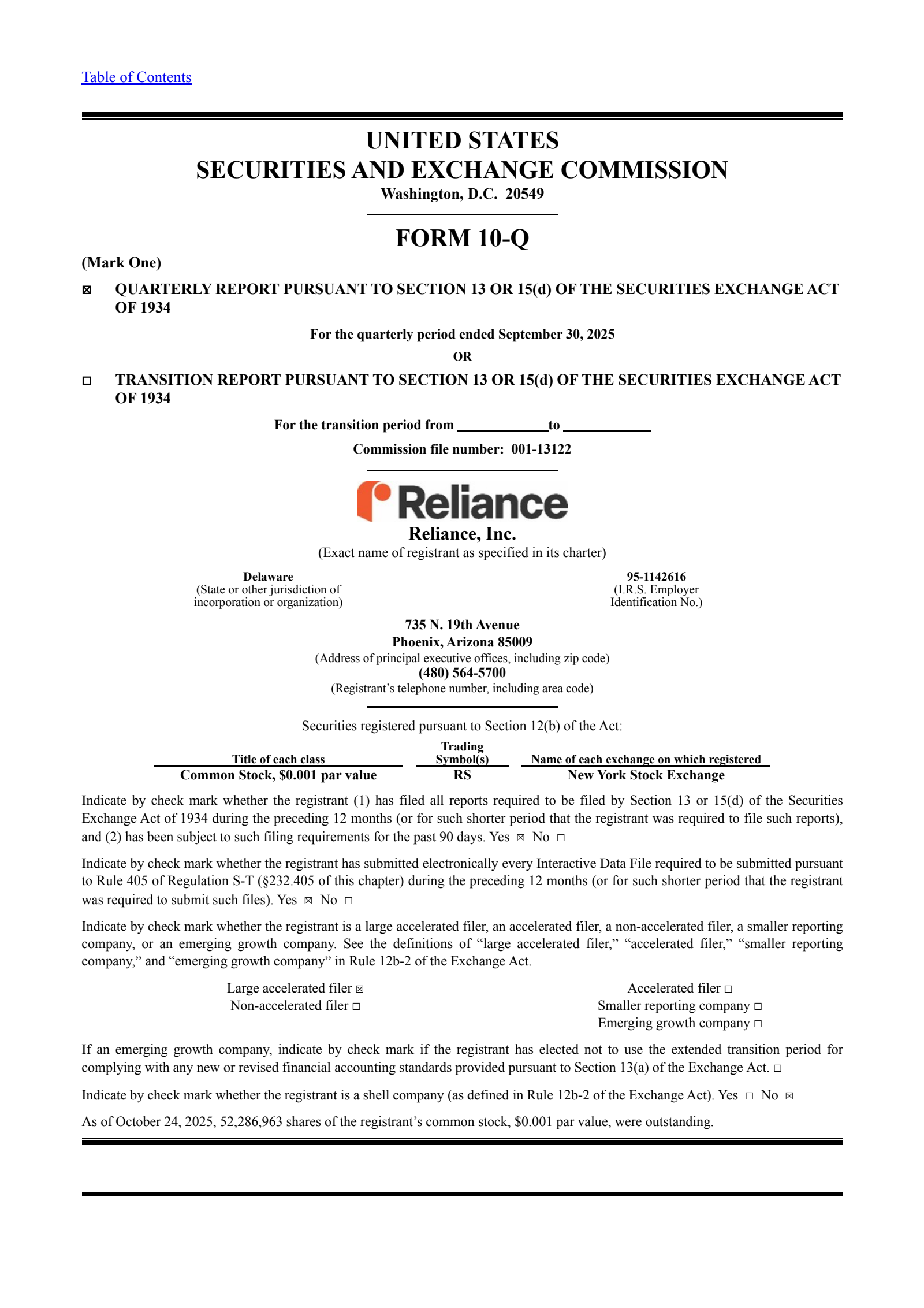 Reliance's Q3 2025 Quarterly Report
