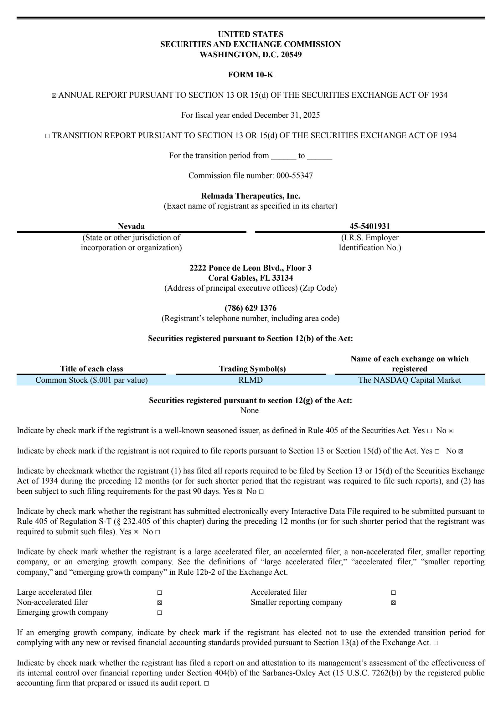 Relmada Therapeutics' Q4 2025 Annual report