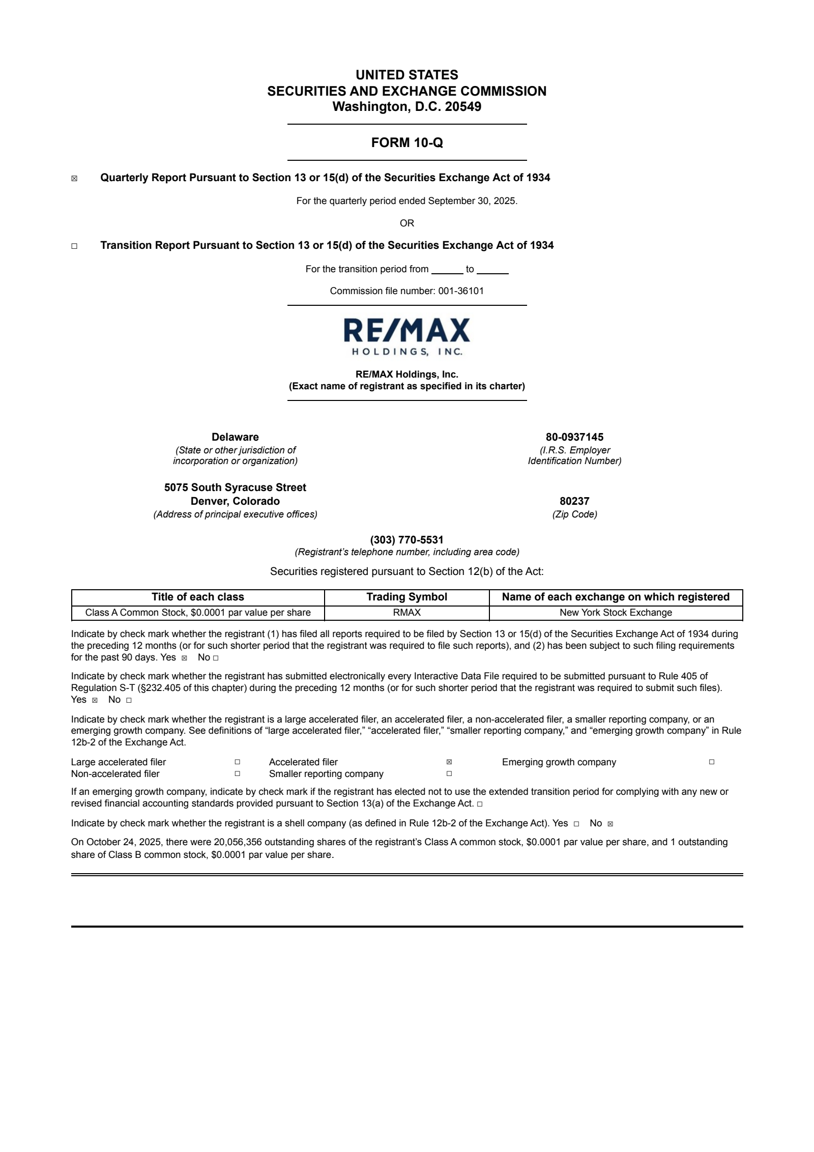 RE/MAX's Q3 2025 Quarterly Report