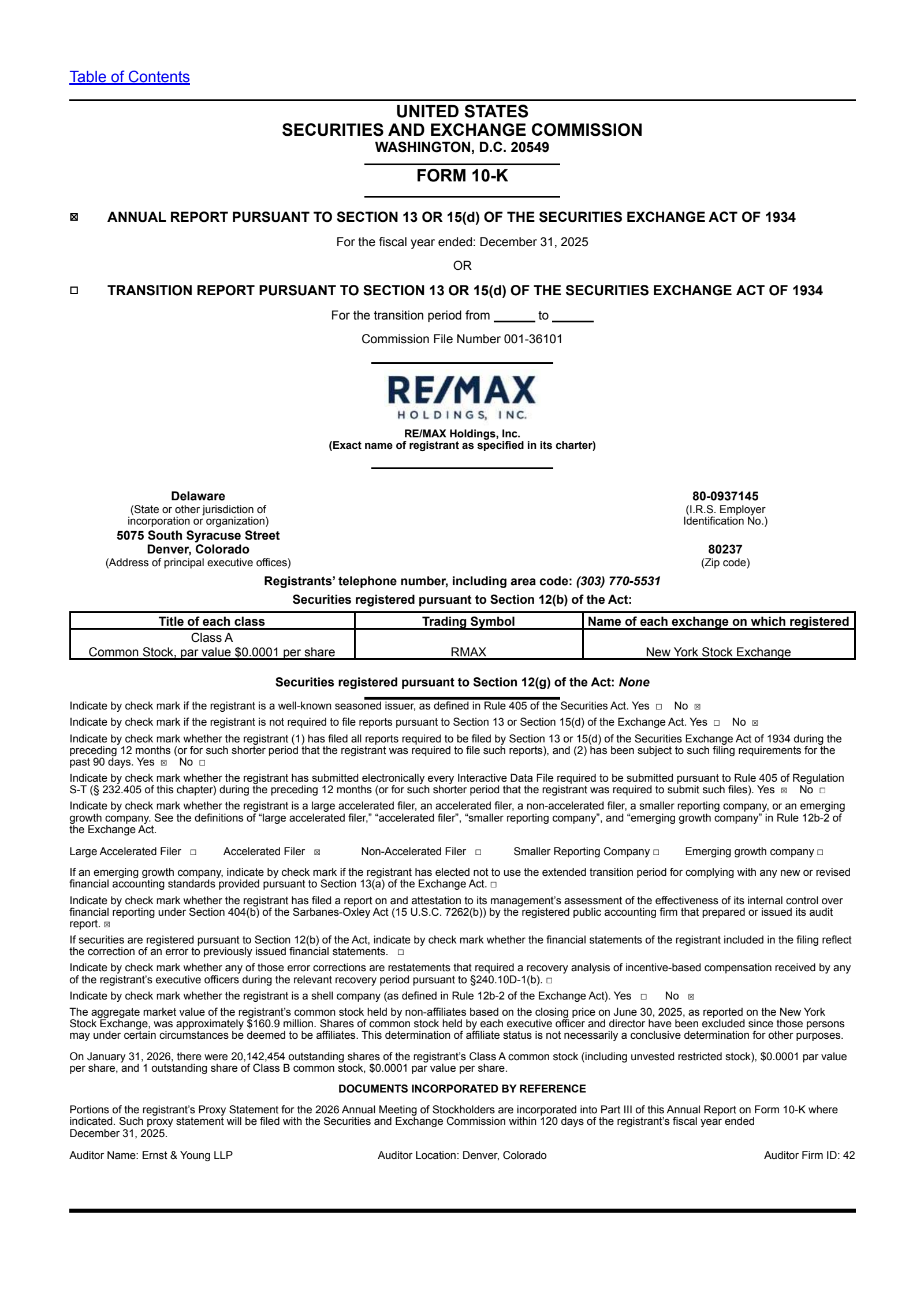 RE/MAX's Q4 2025 Annual report