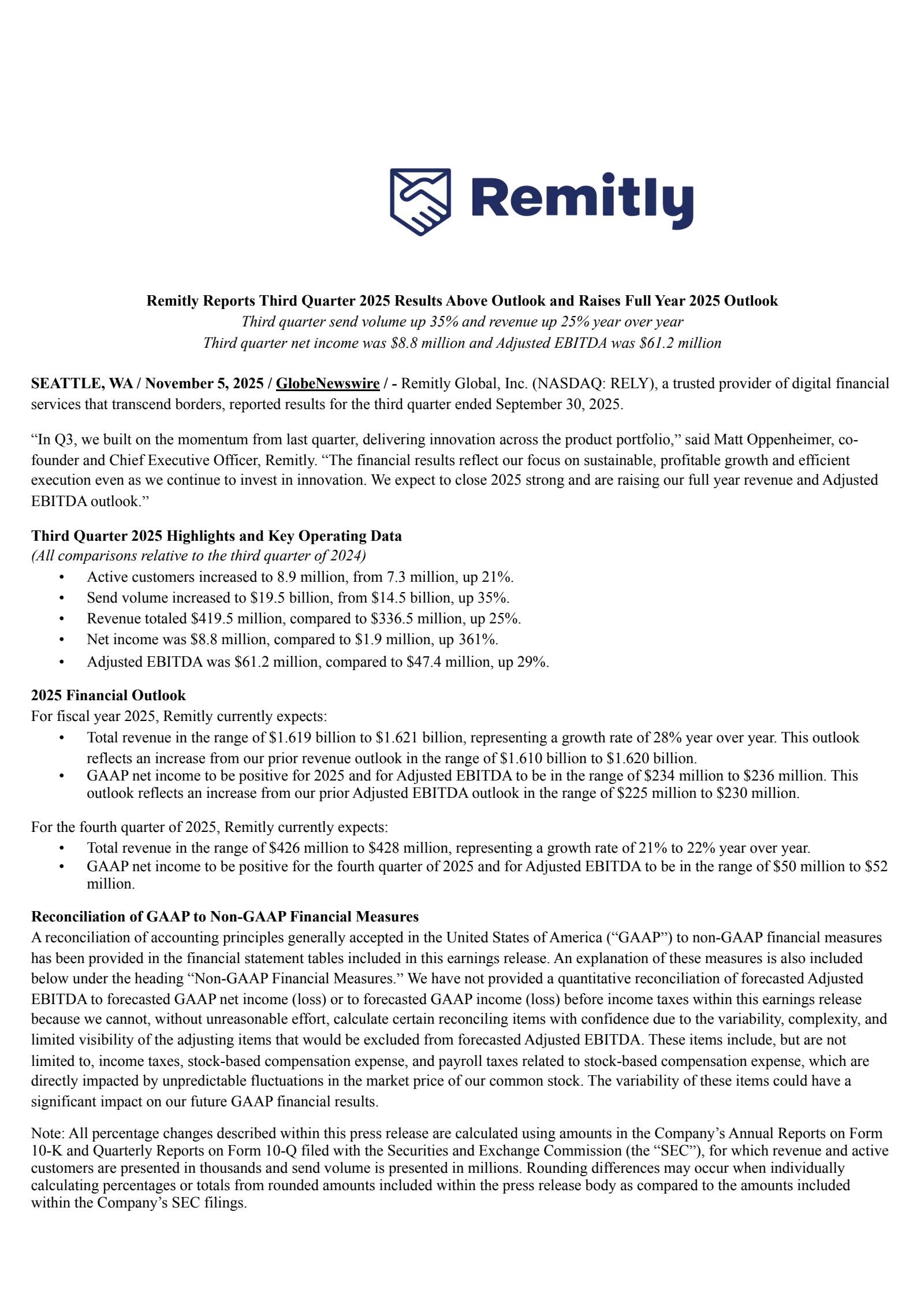 Remitly Global's Q3 2025 Earnings Release