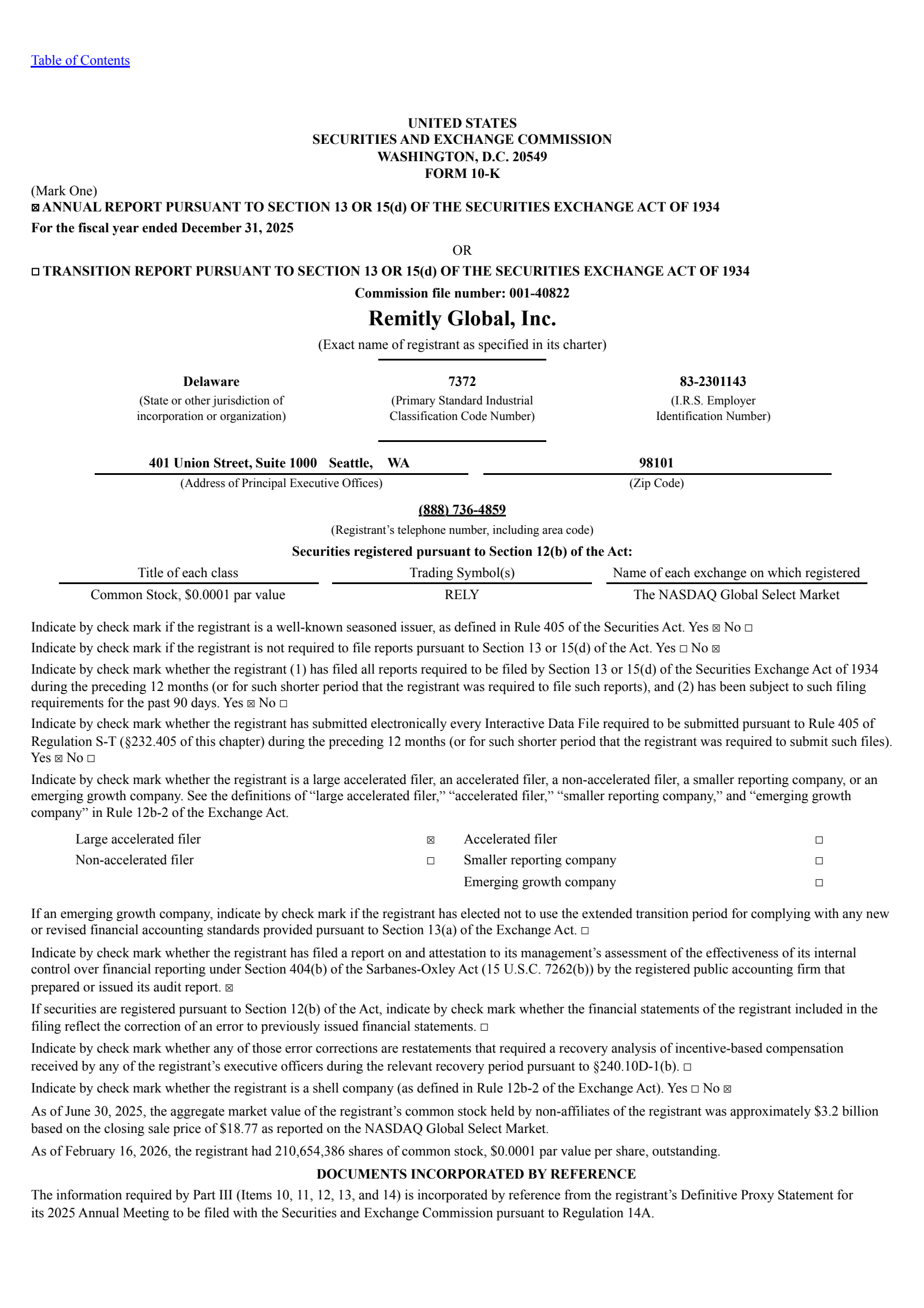 Remitly Global's Q4 2025 Annual report