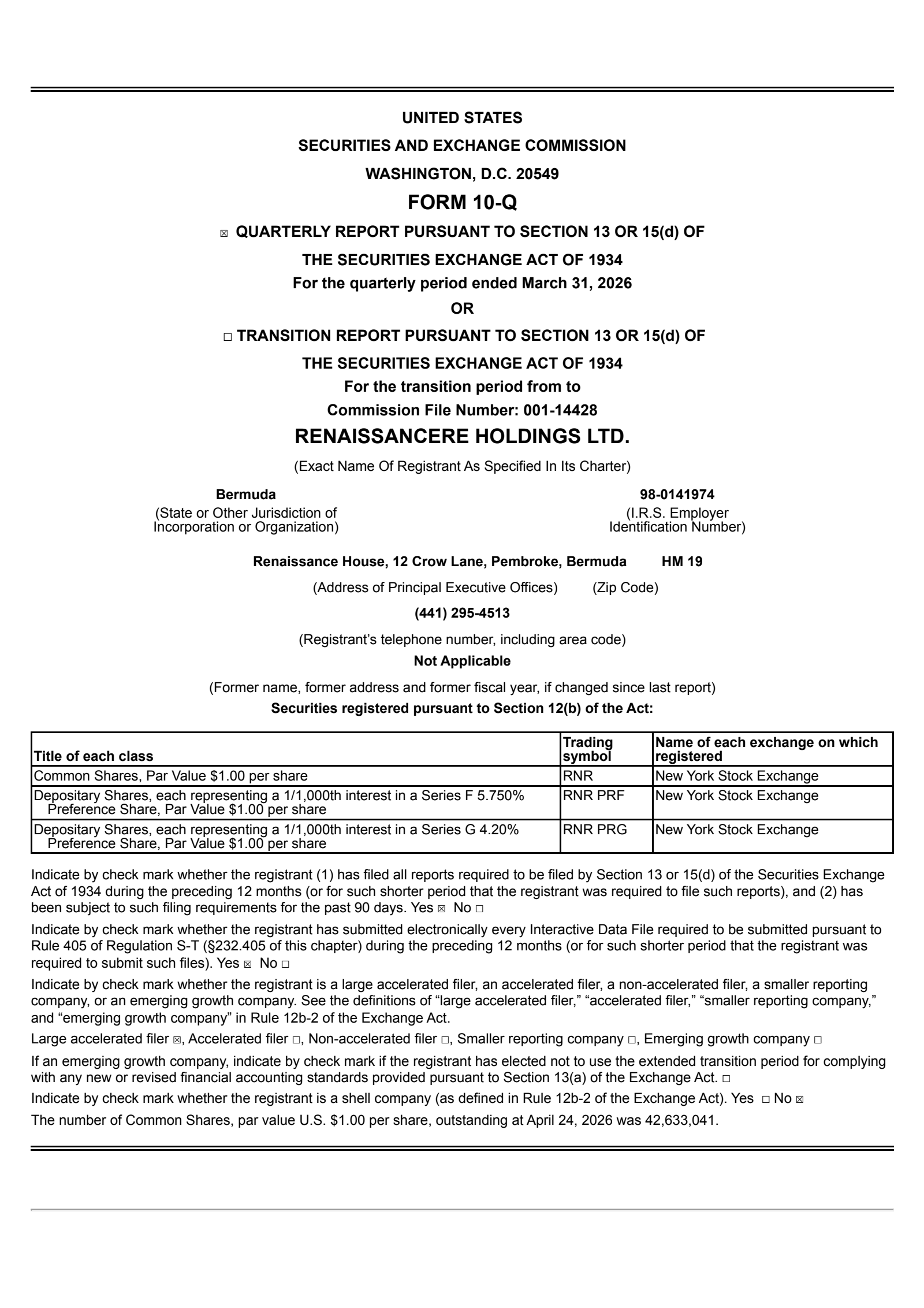 RenaissanceRe's Q1 2026 Quarterly report