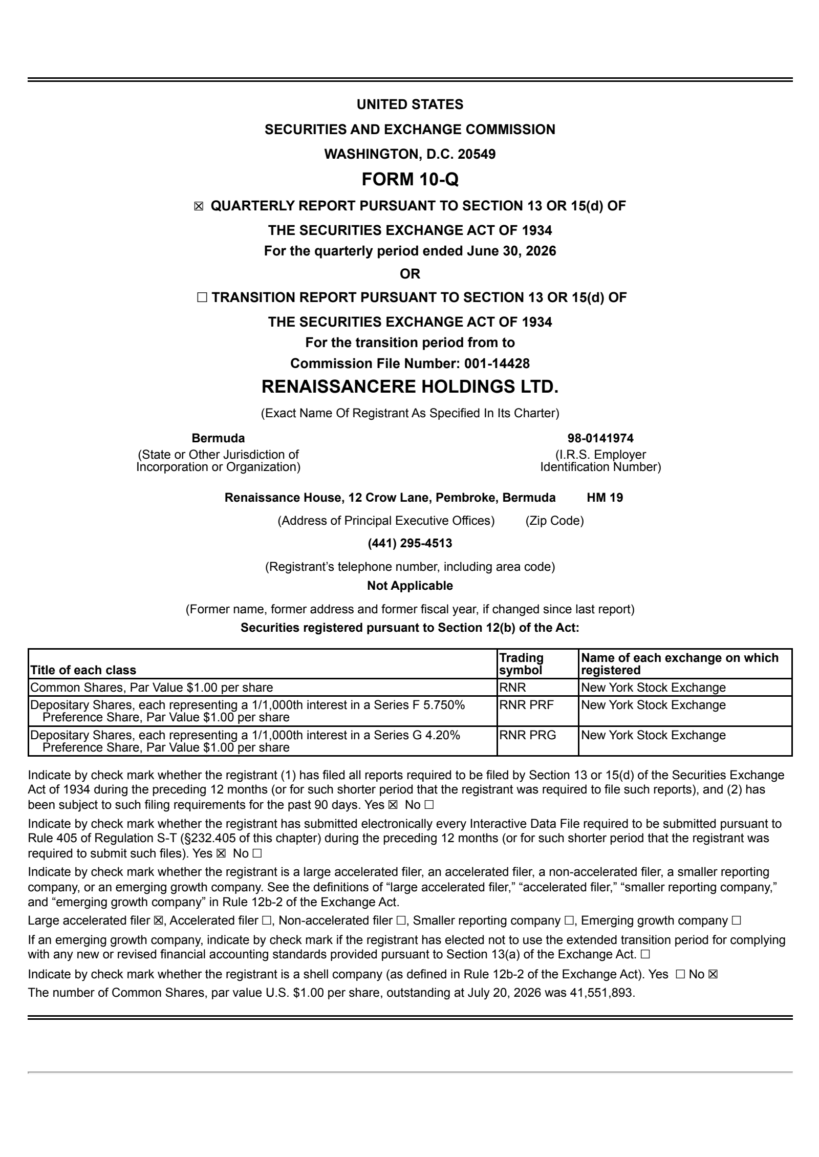 RenaissanceRe's Q2 2026 Quarterly report