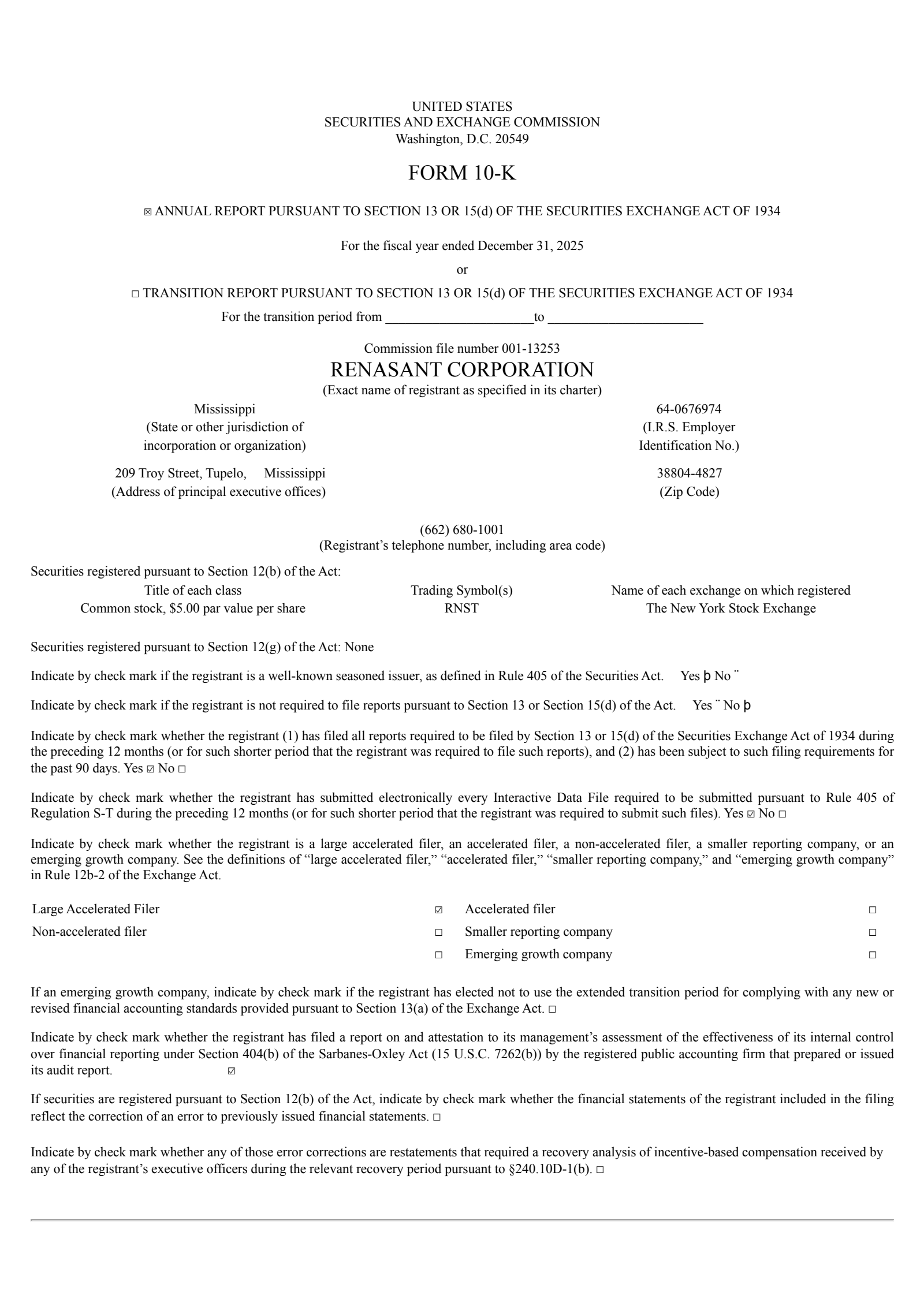 Renasant's Q4 2025 Annual report