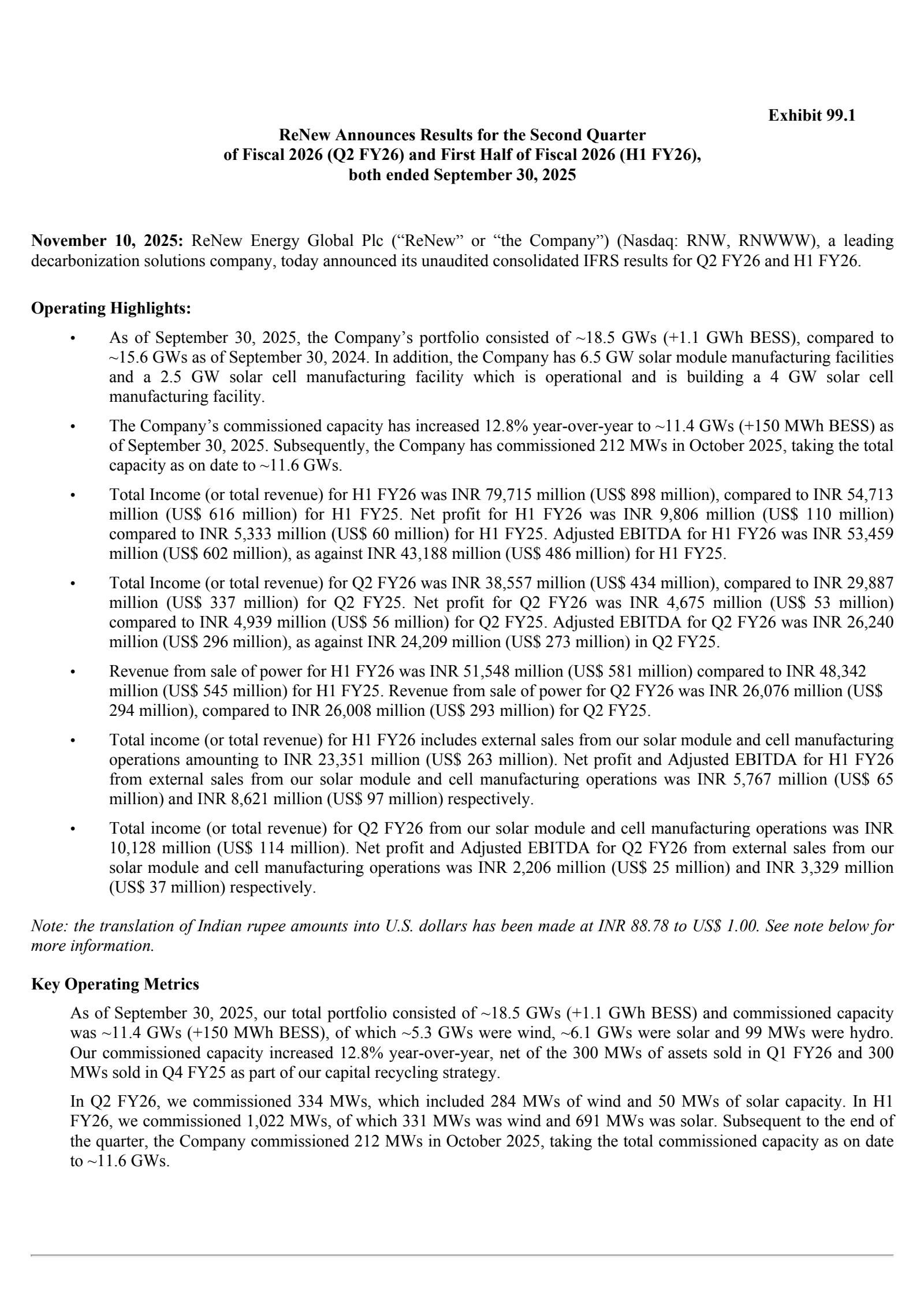 ReNew Energy Global's Q2 2026 Earnings Release