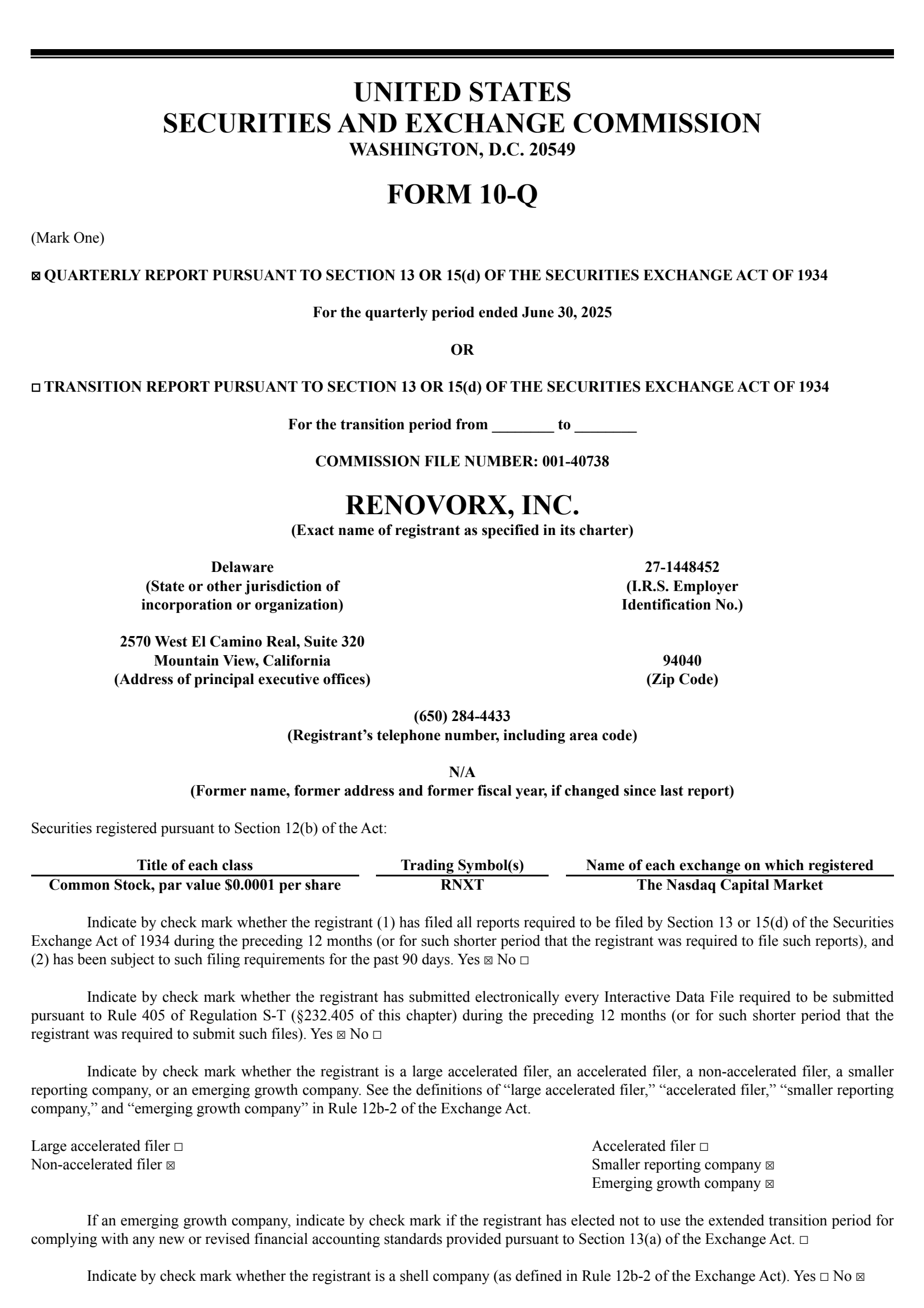 RenovoRx's Q2 2025 Quarterly report