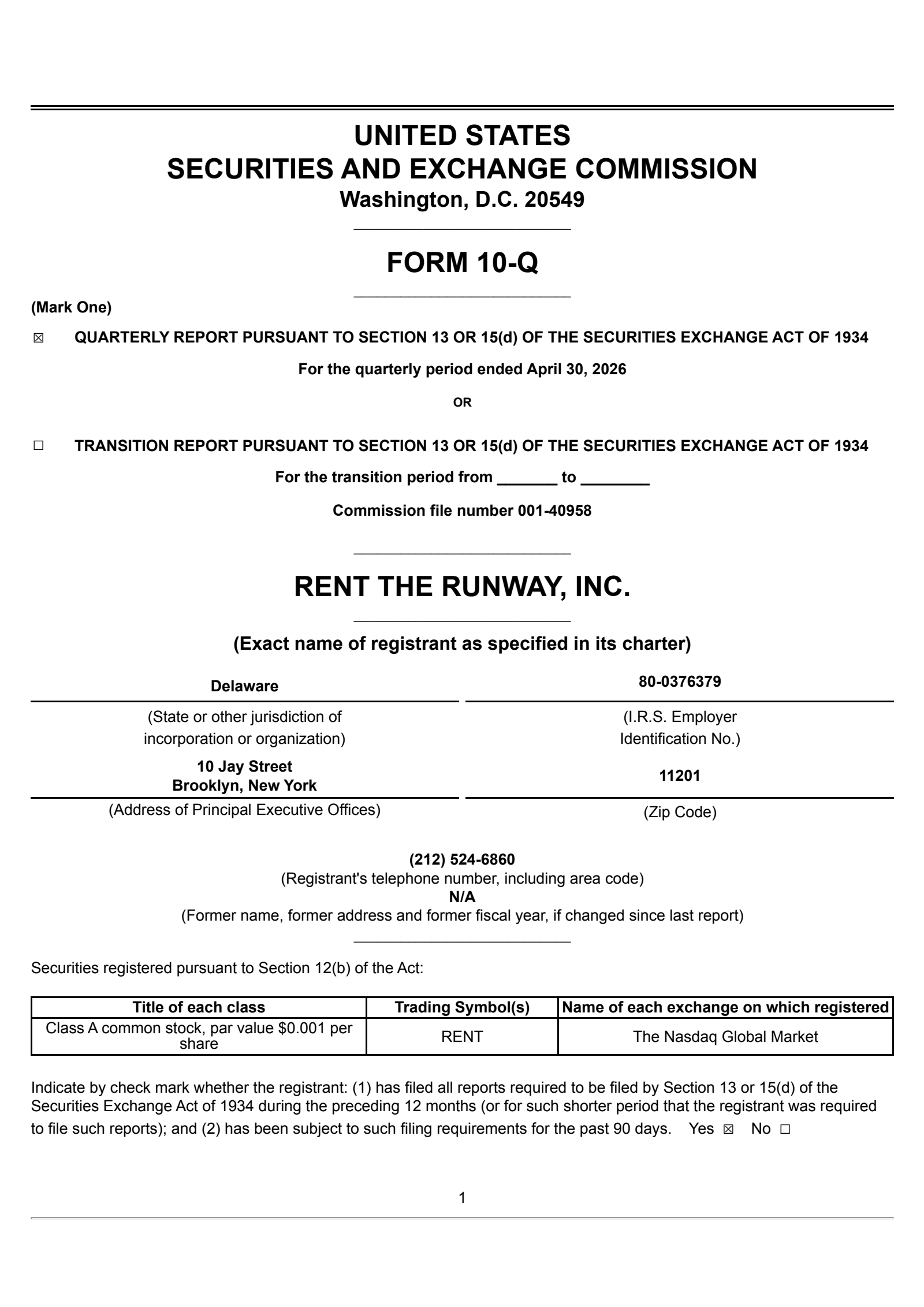 Rent the Runway's Q1 2027 Quarterly report