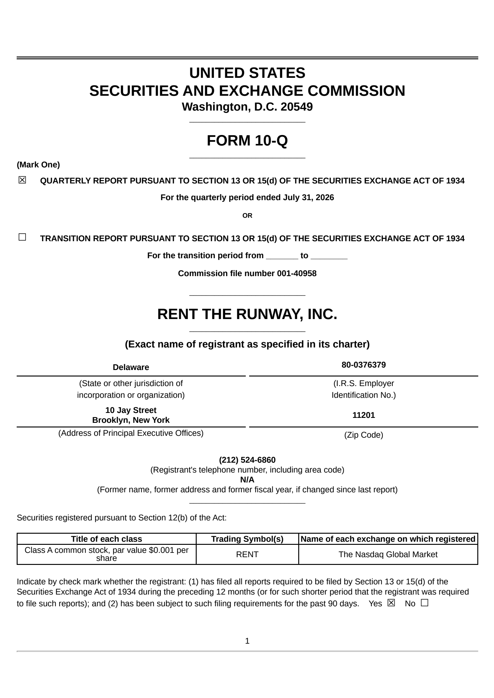 Rent the Runway's Q2 2027 Quarterly report