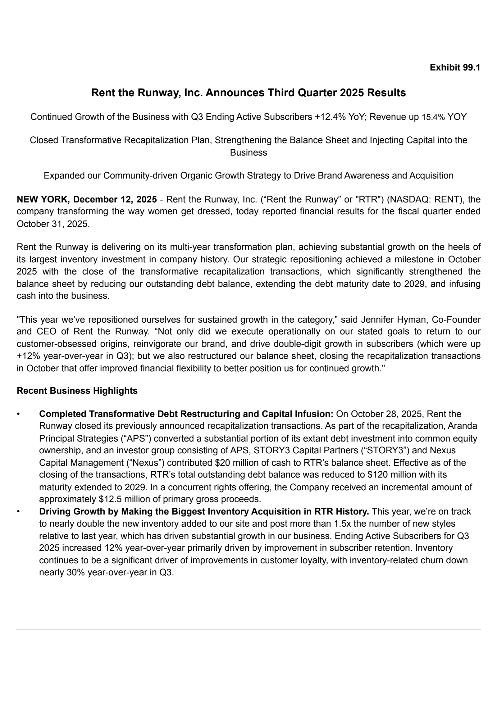 Rent the Runway's Q3 2026 Earnings Release