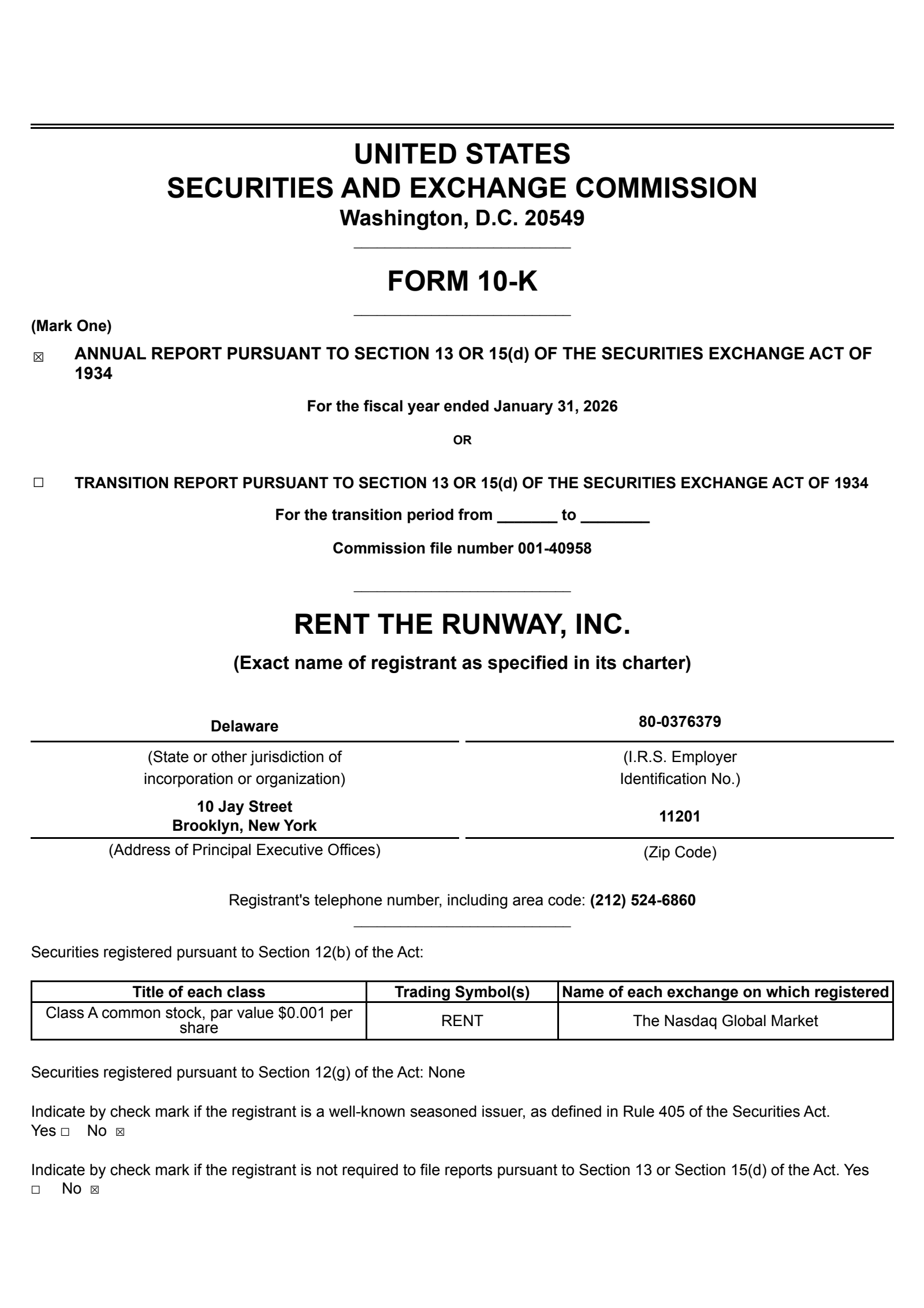 Rent the Runway's Q4 2026 Annual report