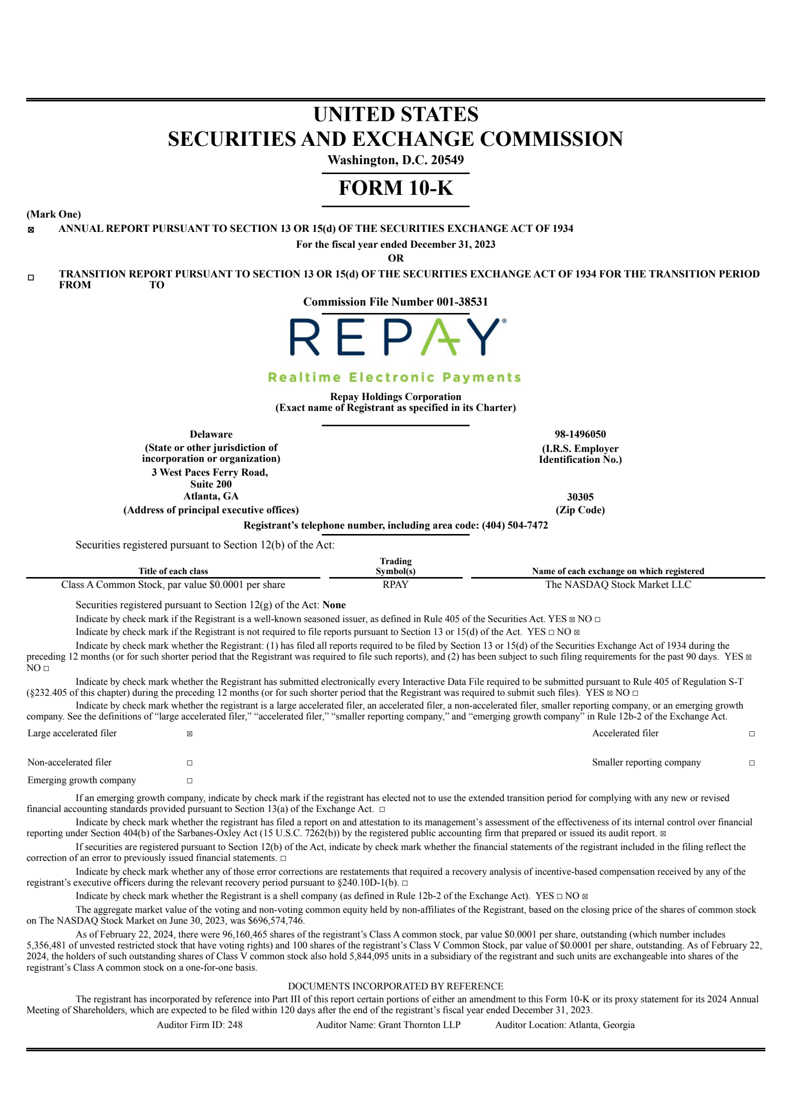 Repay's Q4 2023 Annual report