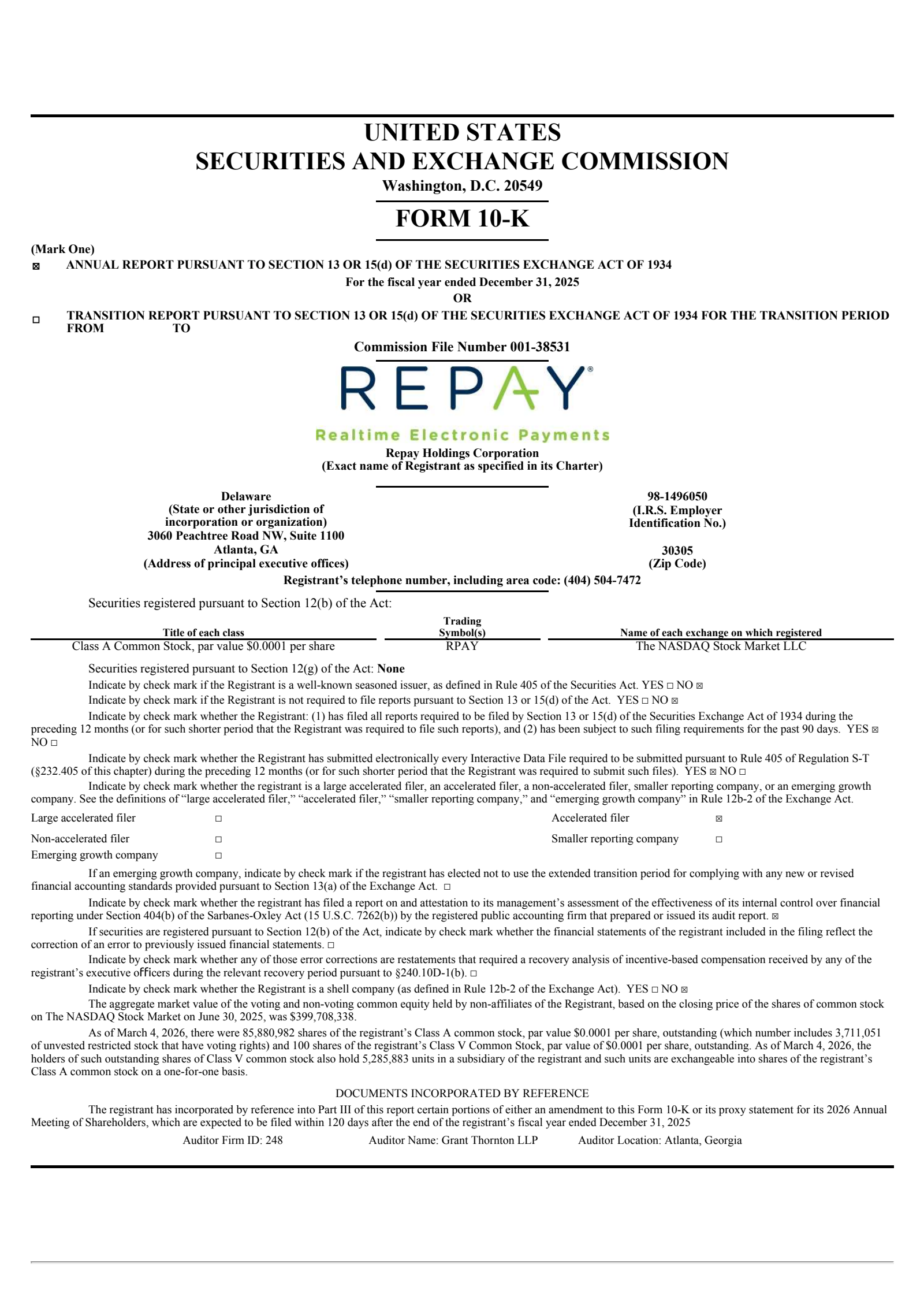 Repay's Q4 2025 Annual report