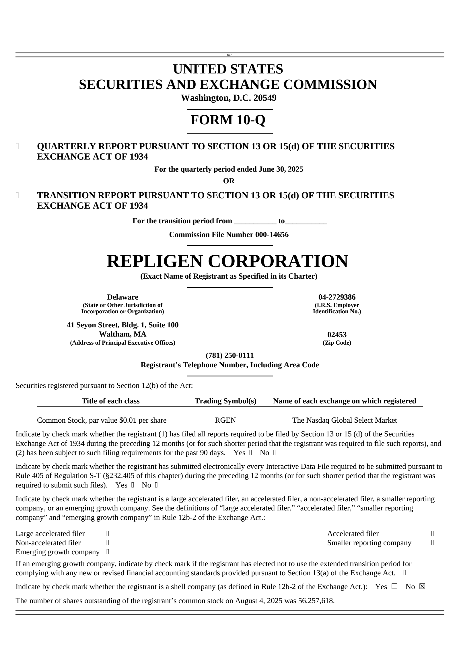 Repligen's Q2 2025 Quarterly report