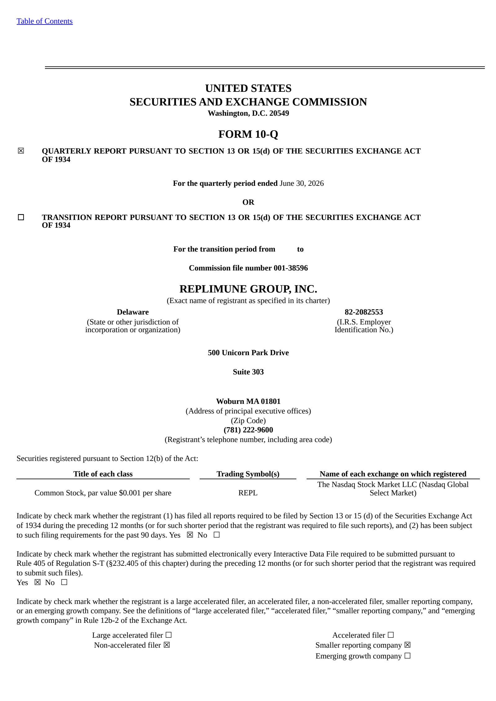 Replimune Group's Q1 2027 Quarterly report