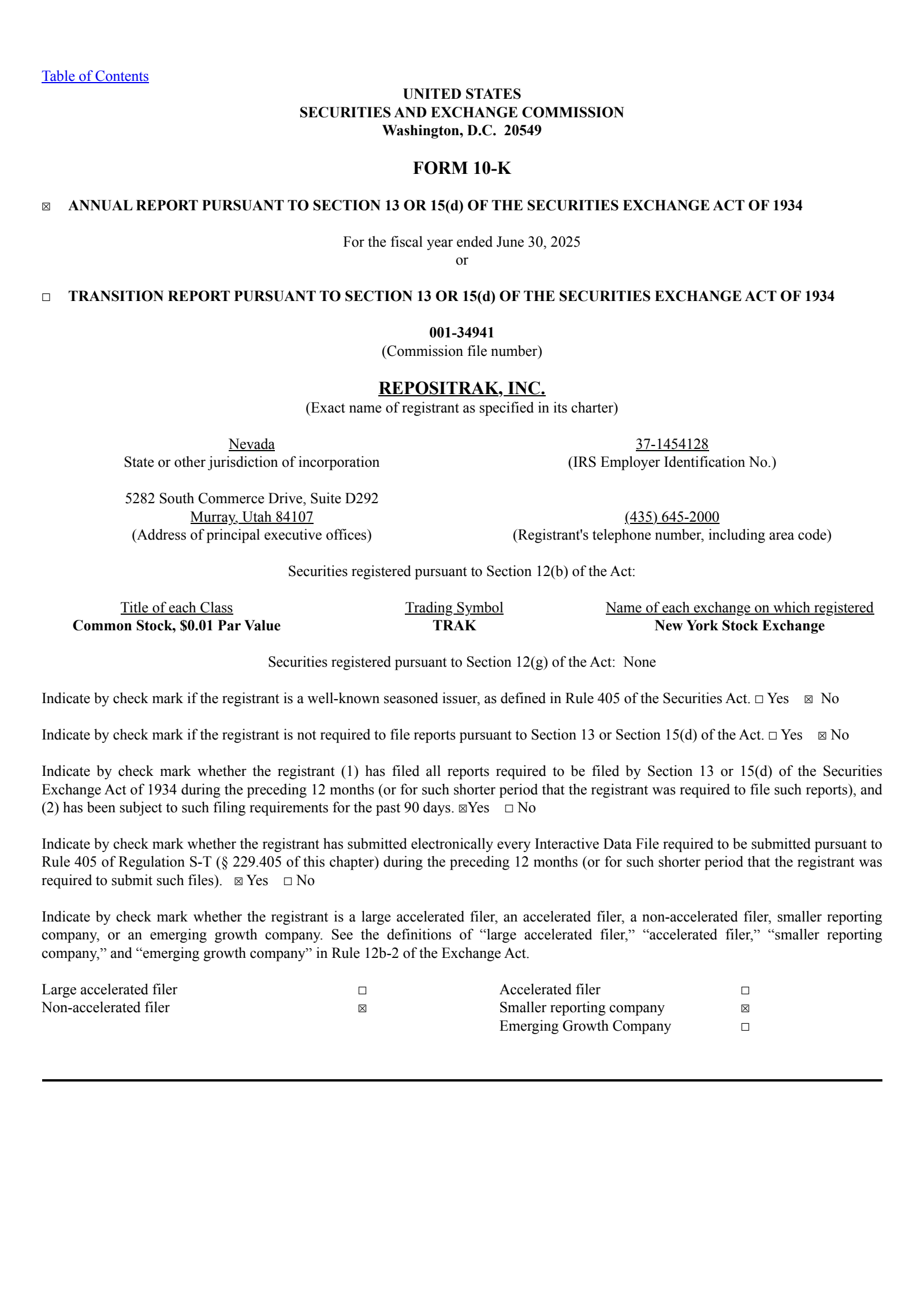 ReposiTrak's Q4 2025 Annual Report