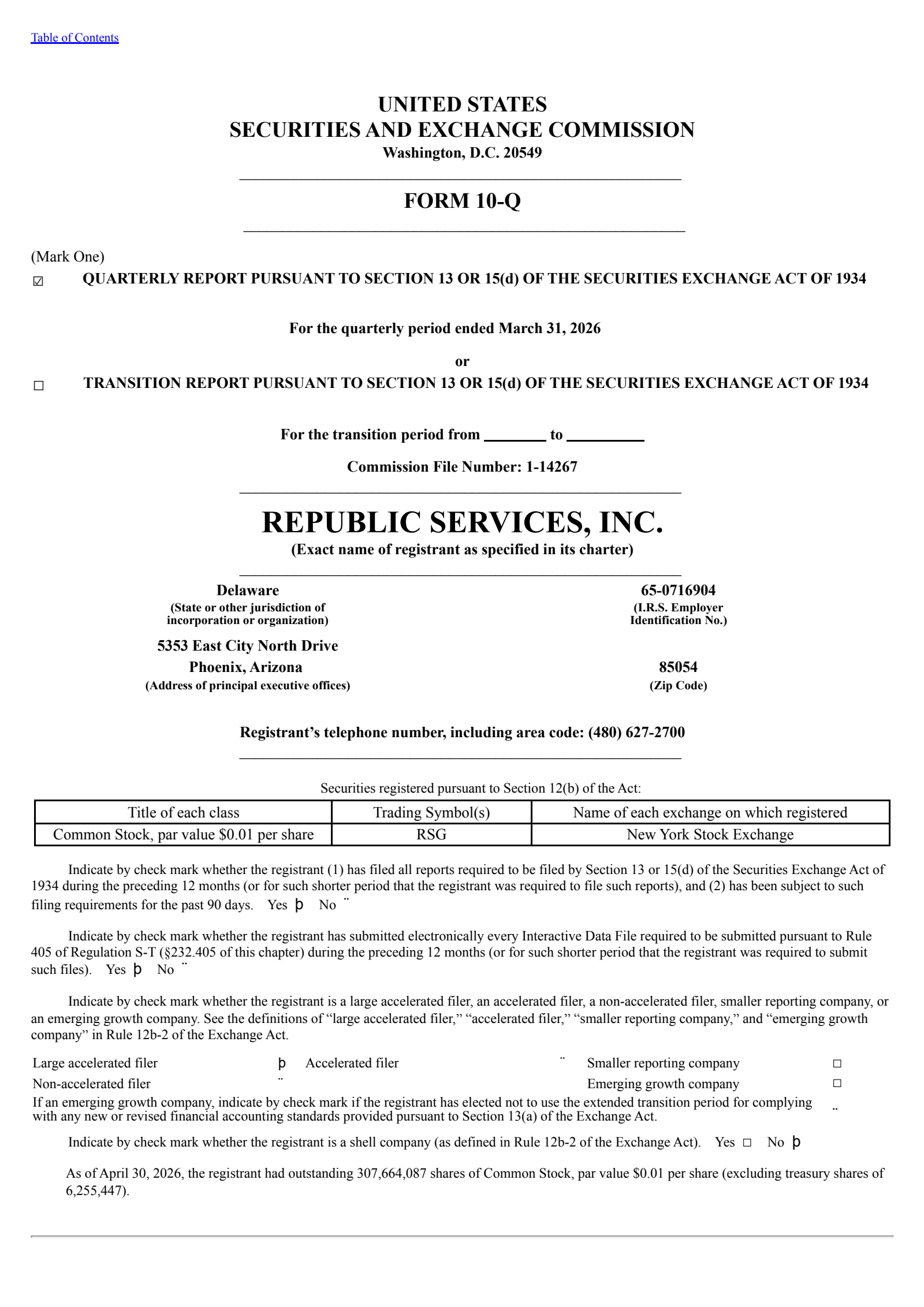 Republic Services' Q1 2026 Quarterly report