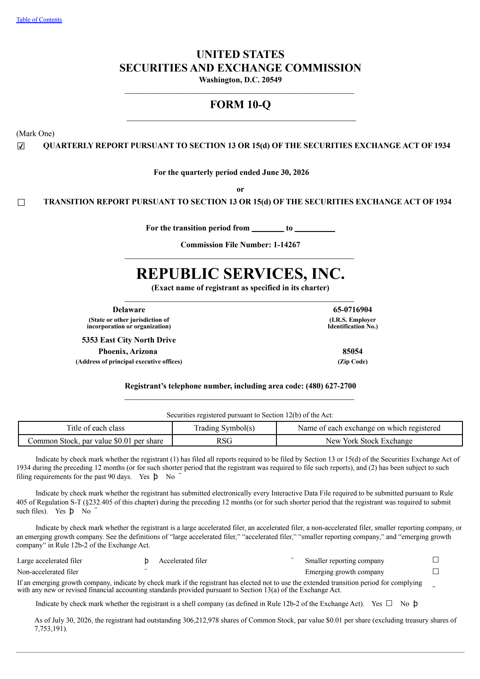Republic Services' Q2 2026 Quarterly report