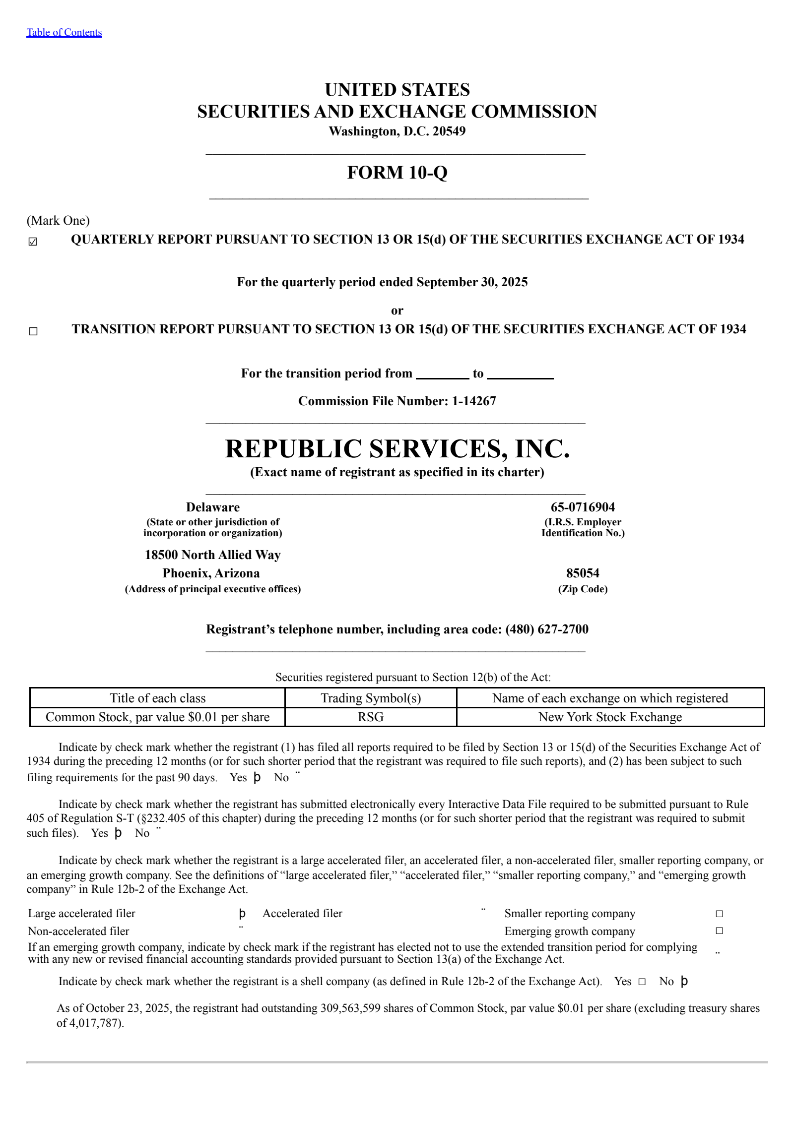 Republic Services' Q3 2025 Quarterly Report