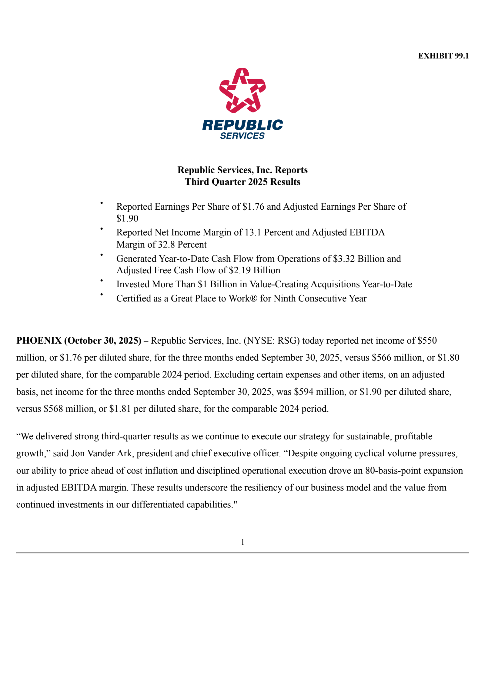 Republic Services' Q3 2025 Earnings Release