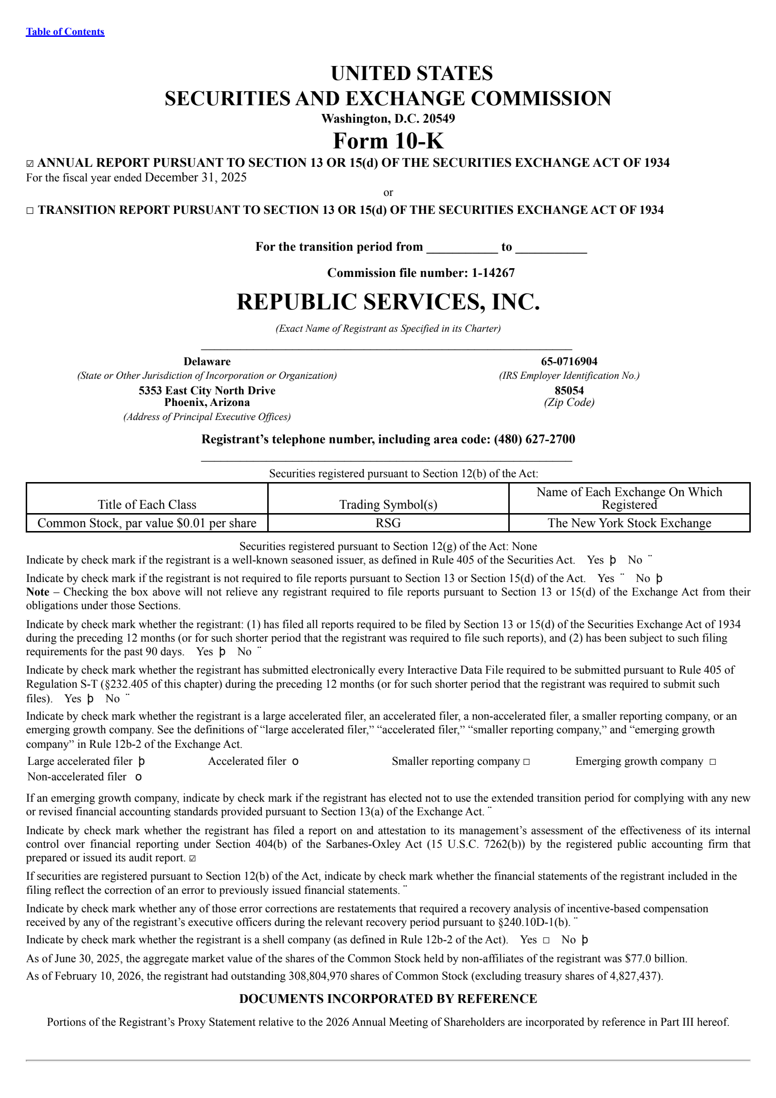 Republic Services' Q4 2025 Annual report