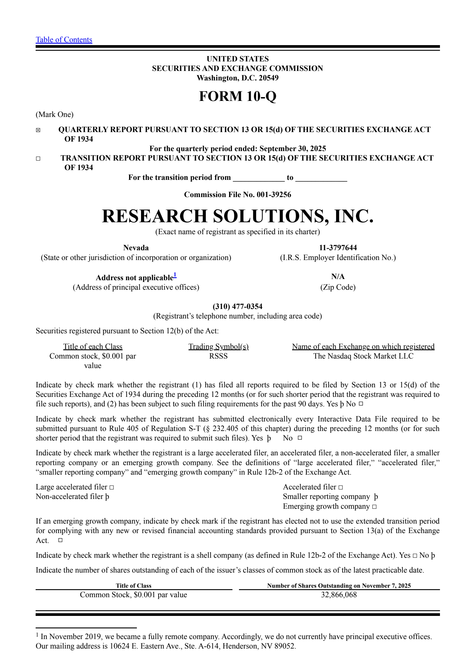 Research Solutions' Q1 2026 Quarterly Report